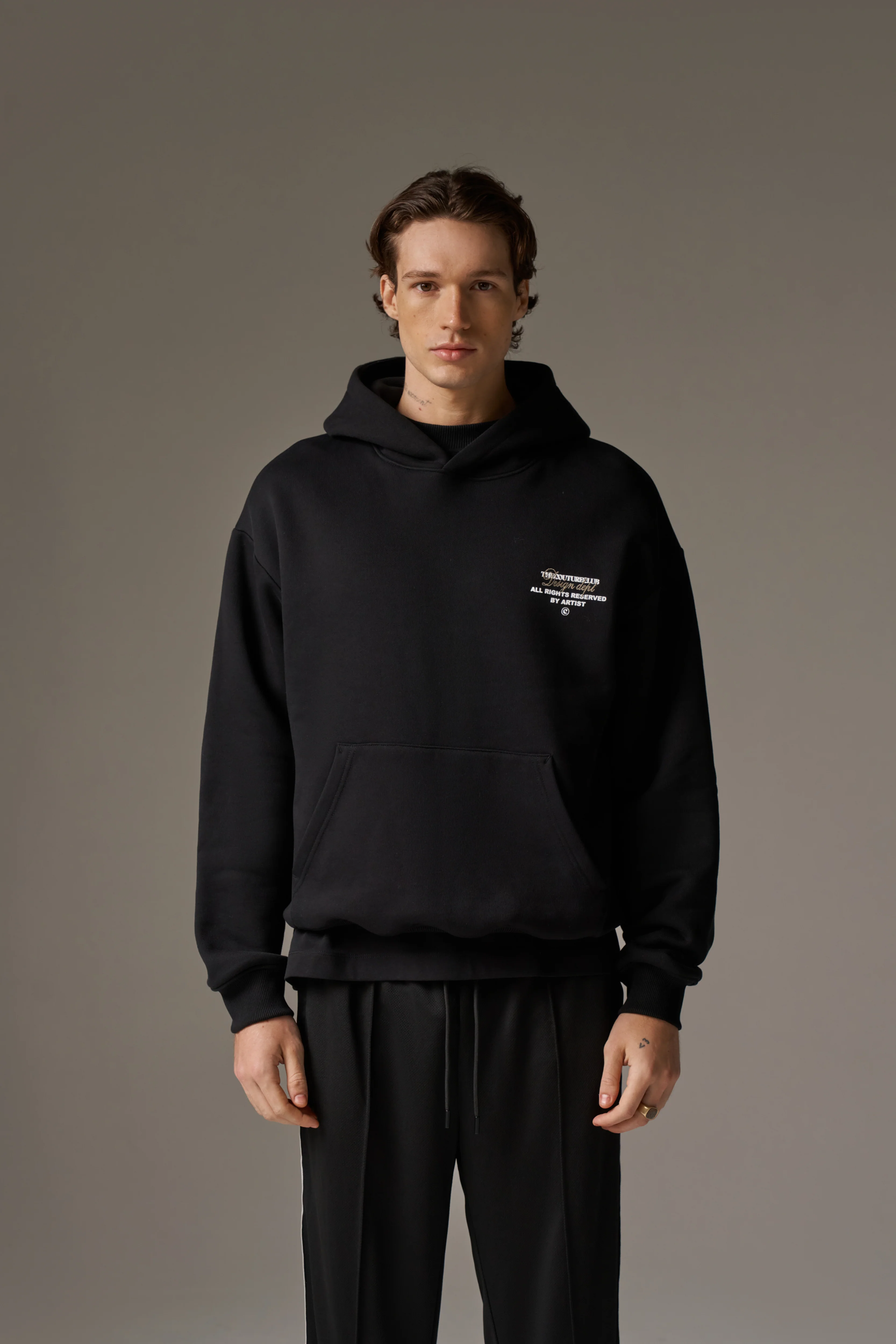 DESIGN DEPARTMENT CHEST PRINT HOODIE - BLACK