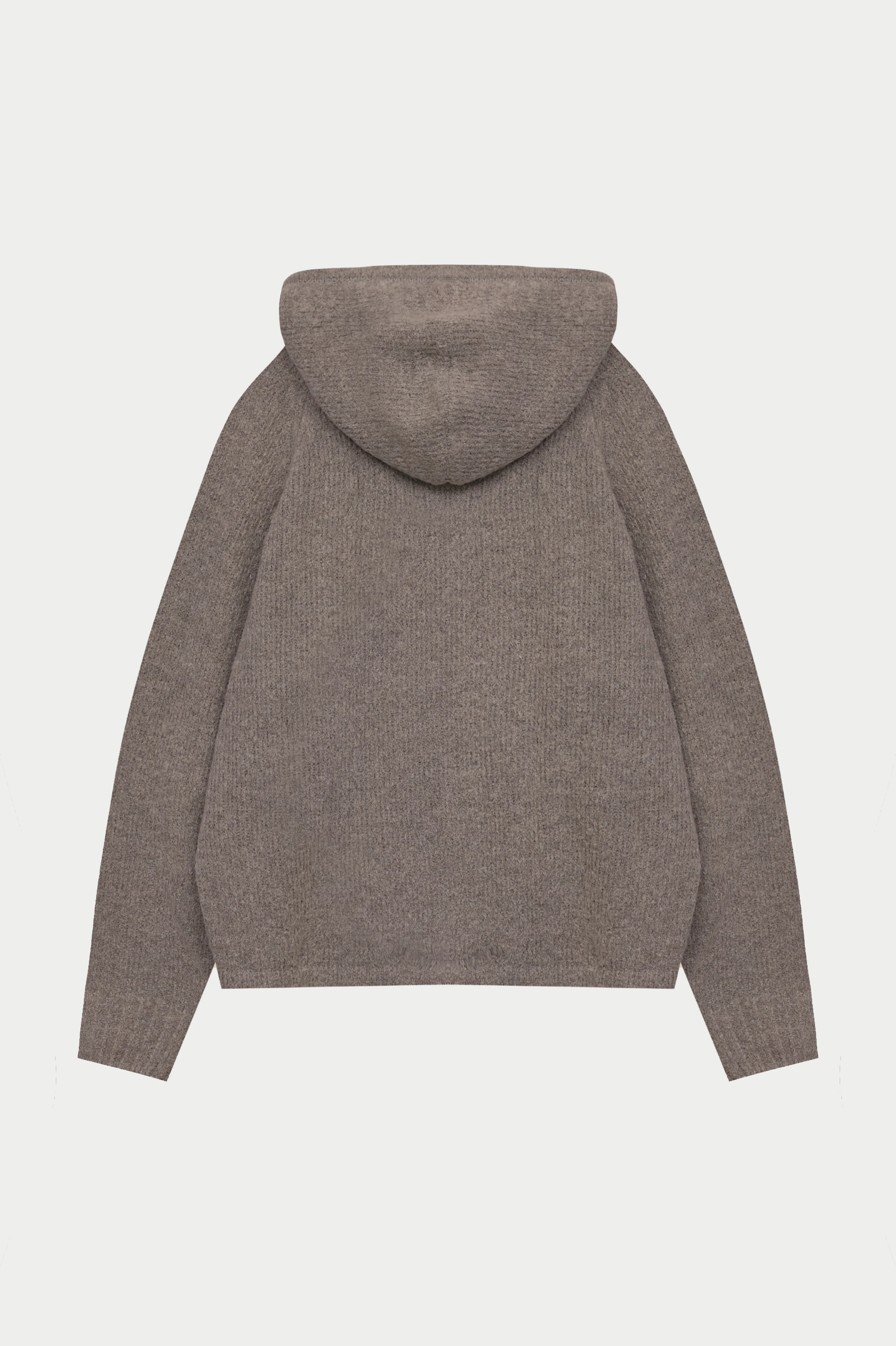 BOUCLE KNIT HOODIE - BROWN