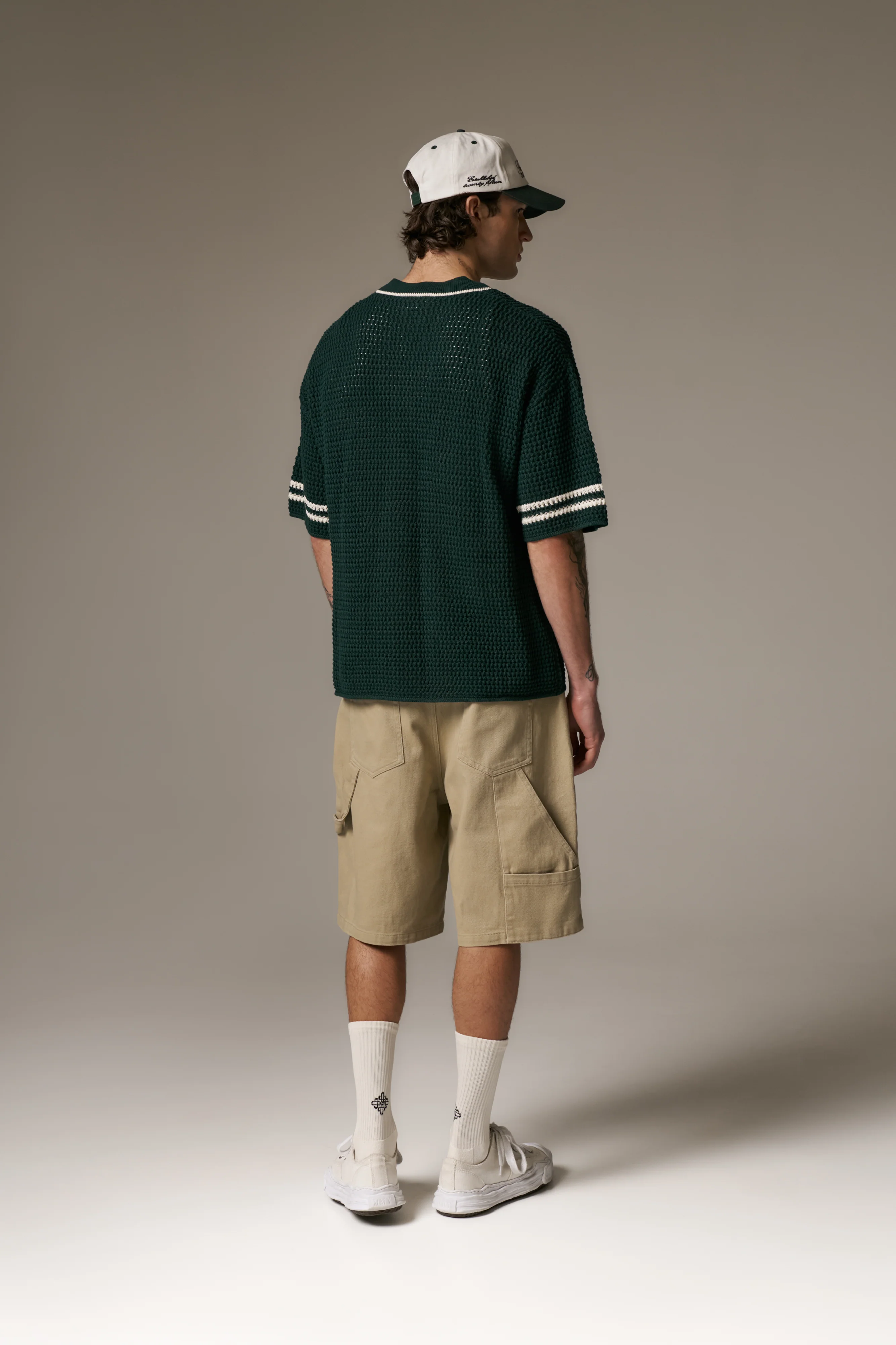 CROCHET KNITTED BASEBALL SHIRT - GREEN