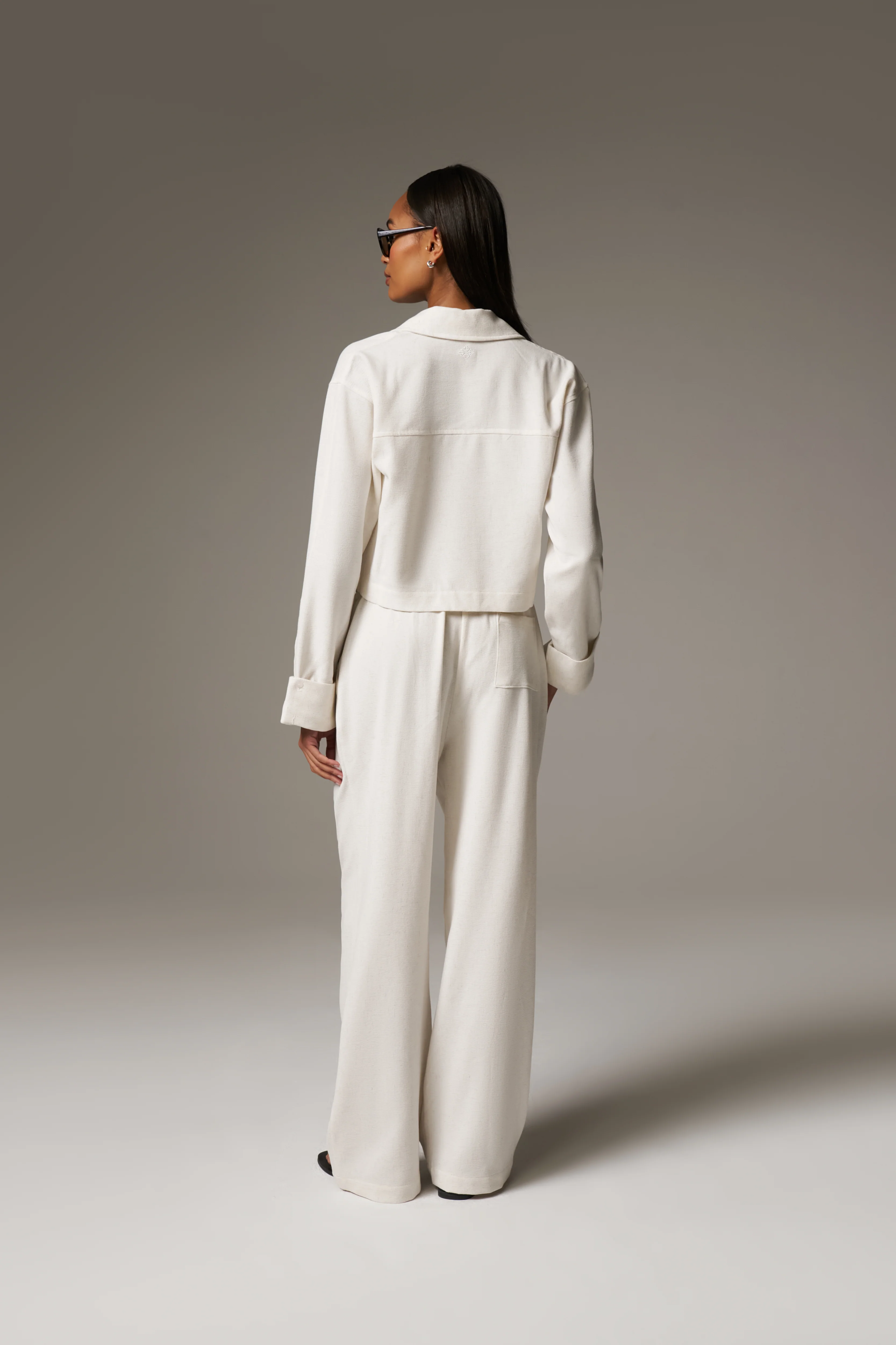 TEXTURED LINEN TIE FRONT SHIRT - BEIGE