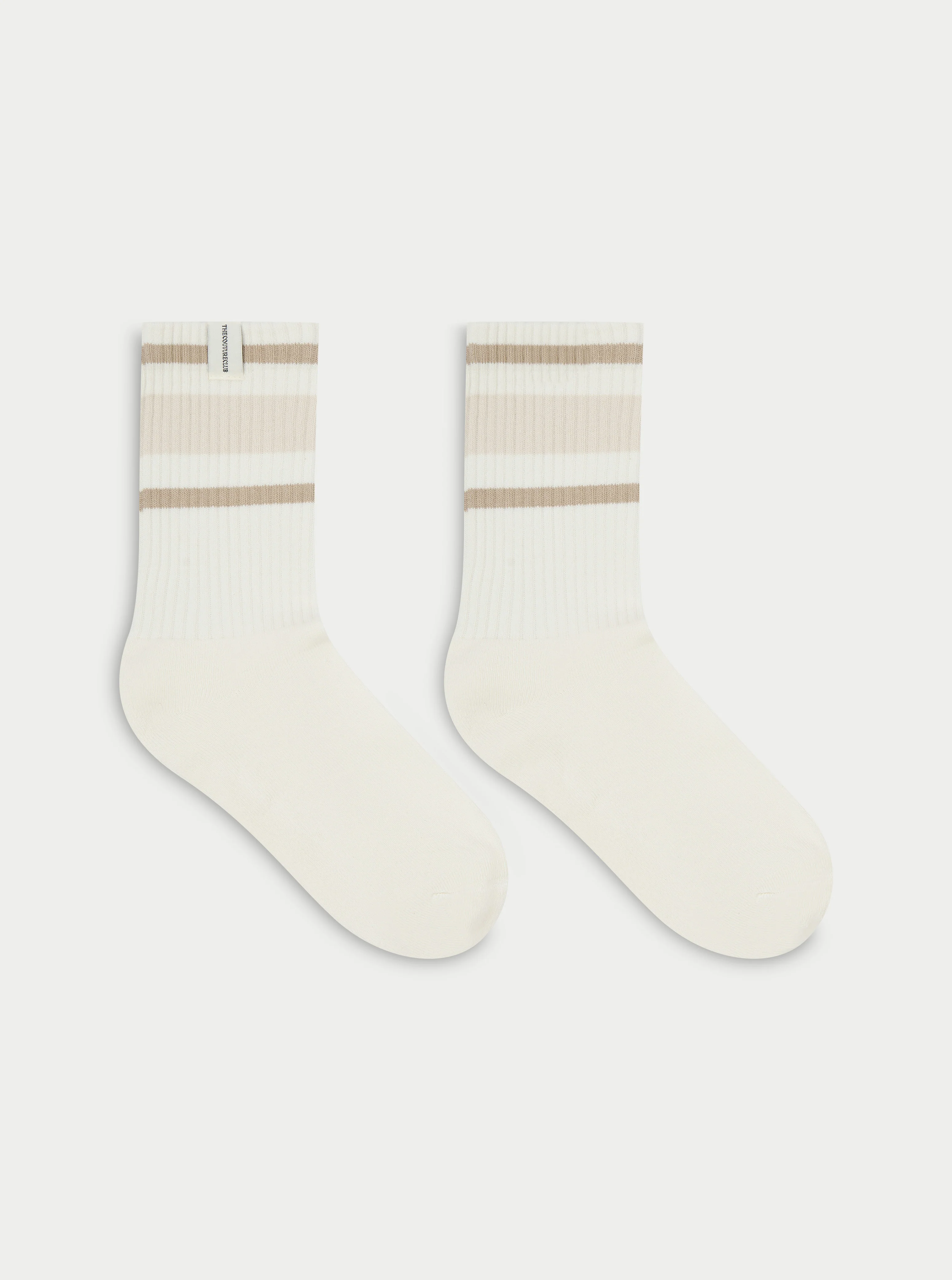 STRIPED BRANDED LABEL SOCK - BEIGE