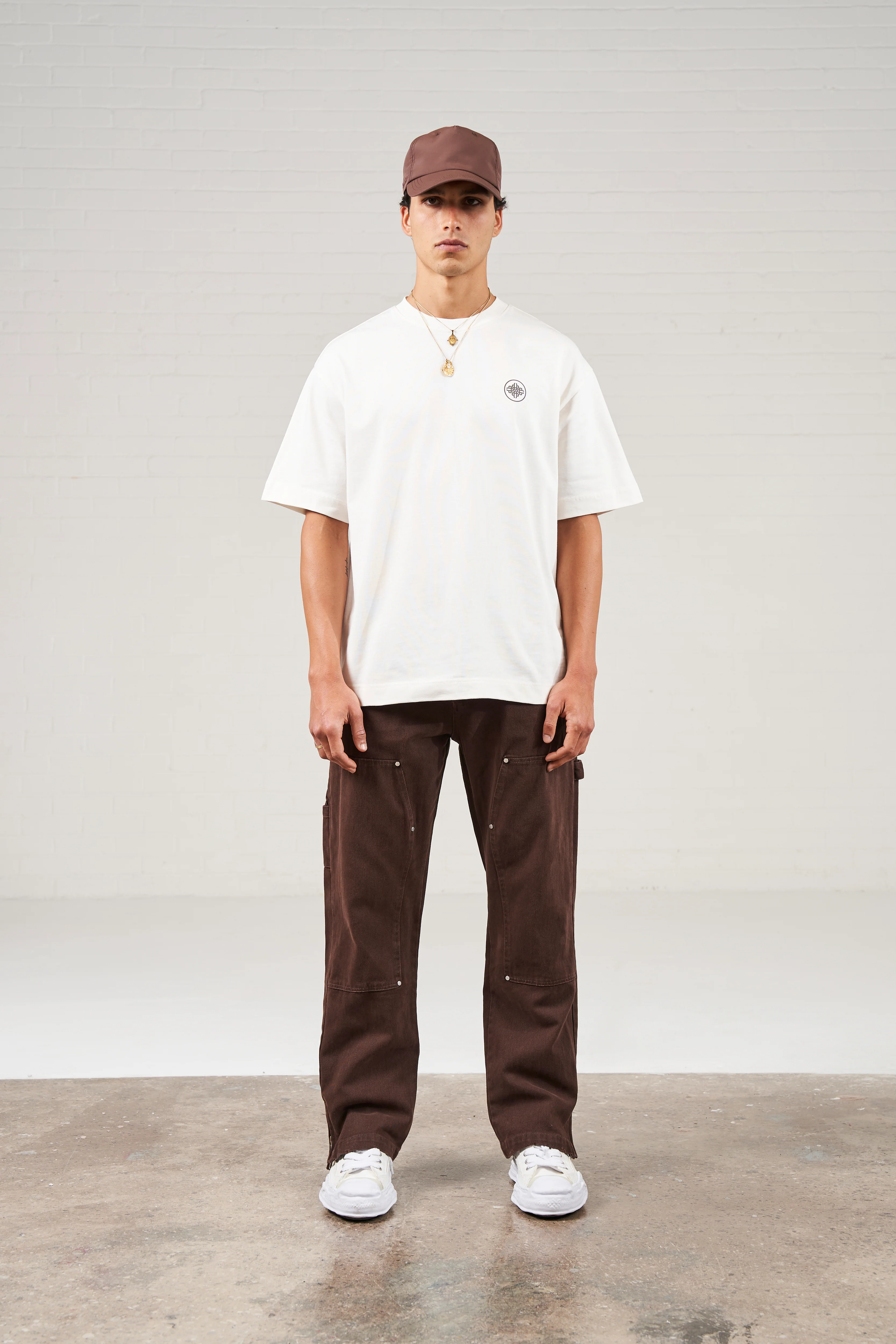 TWILL RIVET DETAIL CARPENTER PANT - DARK BROWN