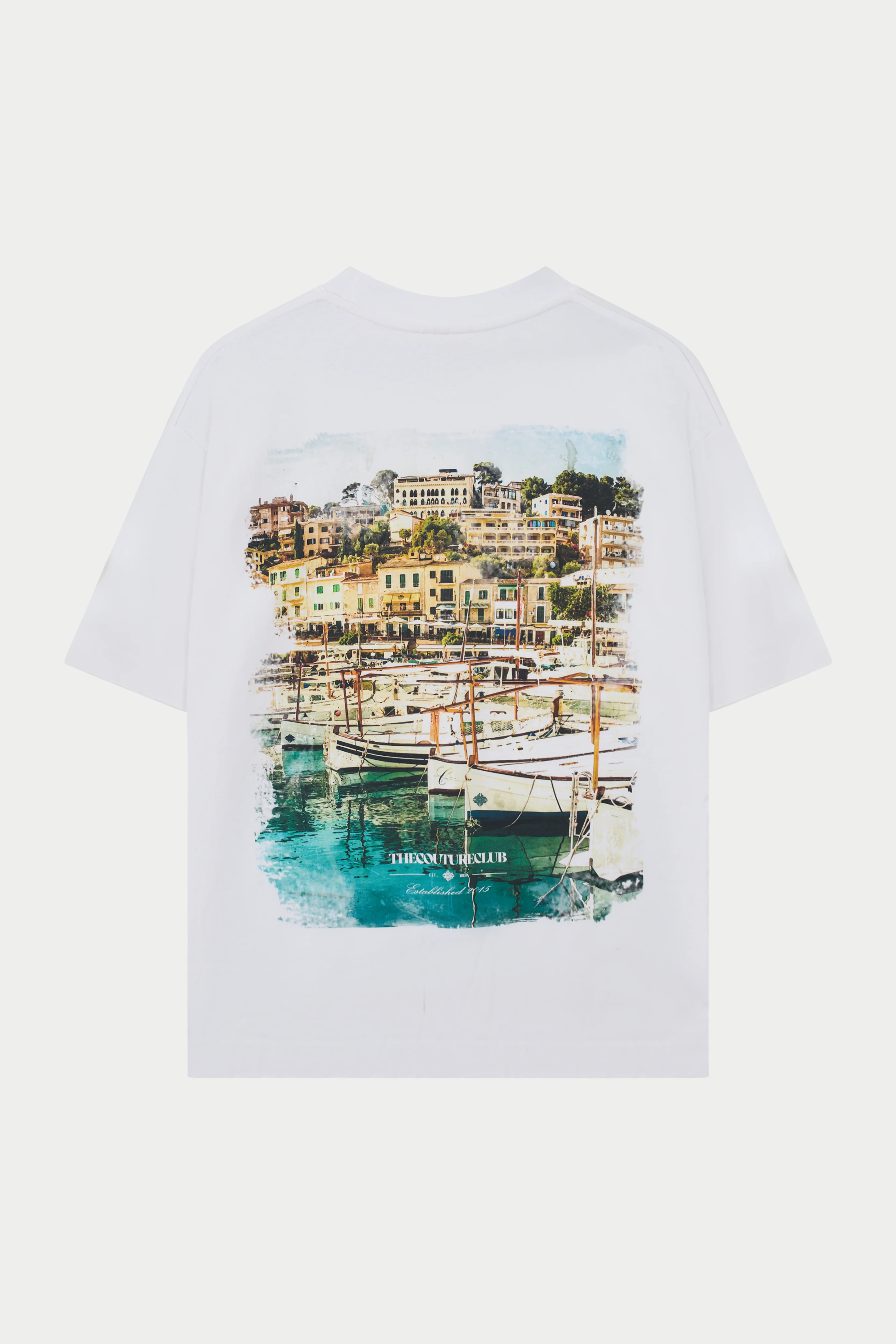 WATERCOLOUR YACHT CLUB PRINTED T-SHIRT - WHITE