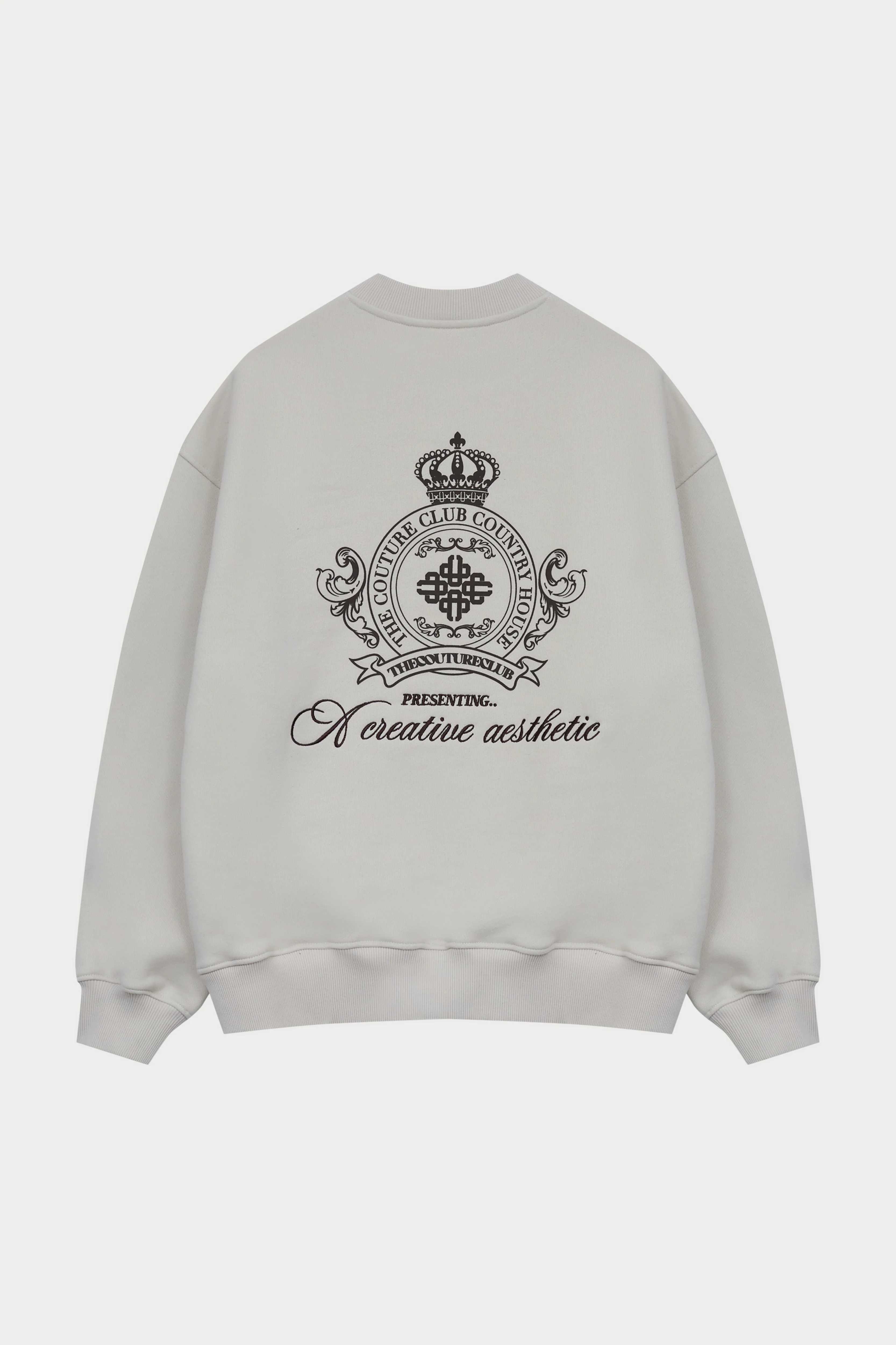 EMBROIDERED CREST OVERSIZED SWEATSHIRT - BONE