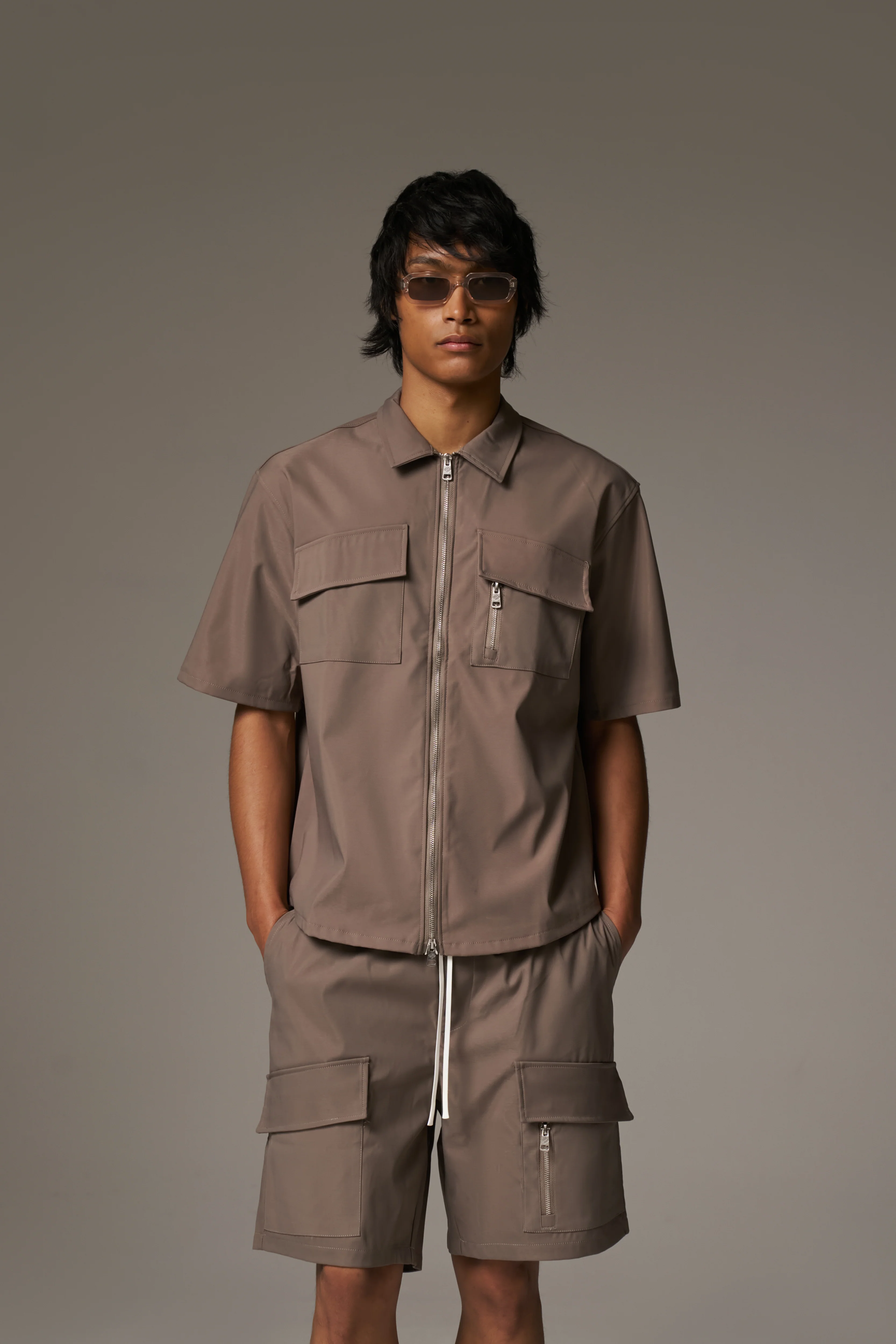 TECHNICAL HEAVYWEIGHT ZIP OVERSHIRT - COFFEE