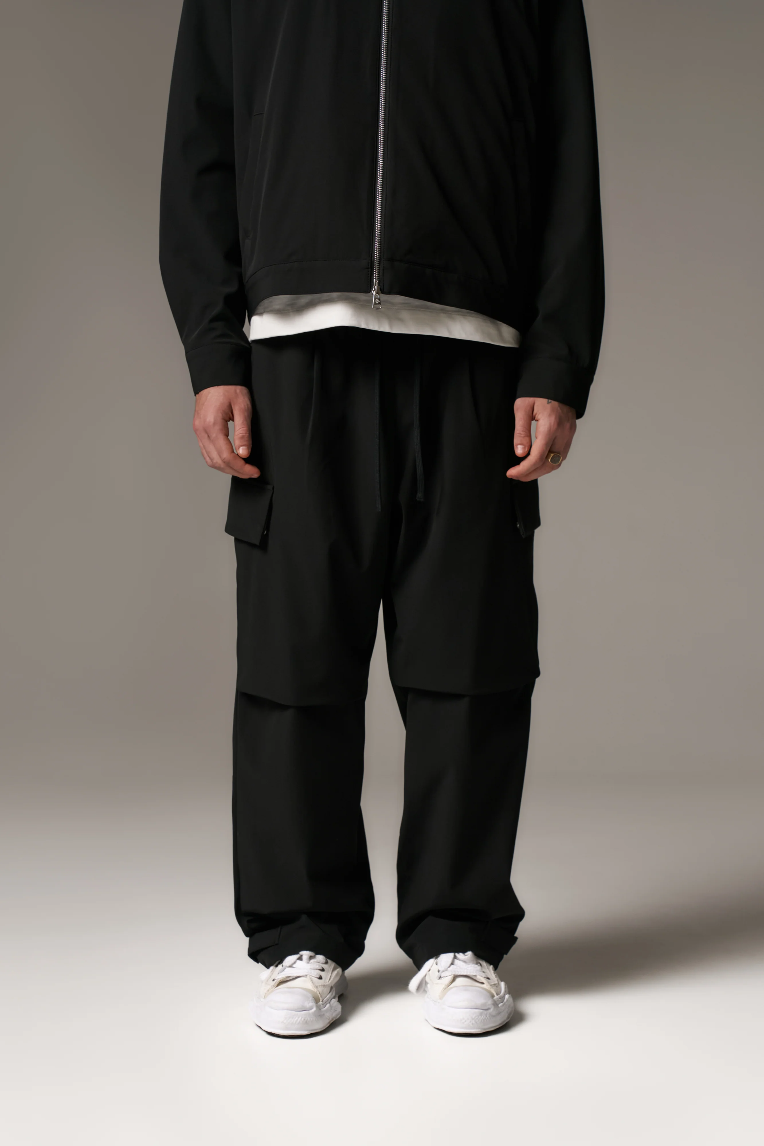 TECHNICAL WIDE LEG TROUSERS - BLACK