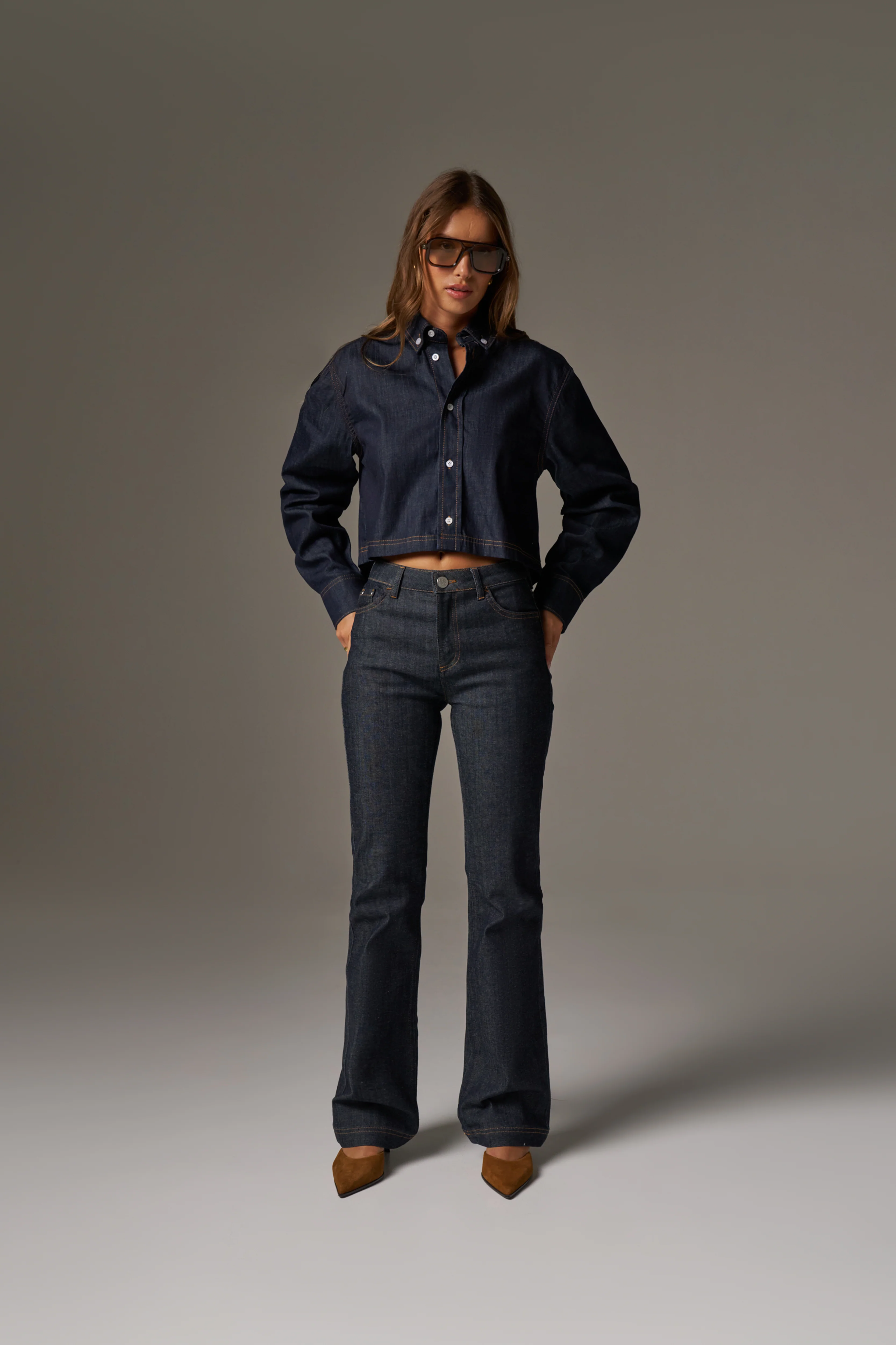 RELAXED LONG SLEEVE DENIM SHIRT - DARK INDIGO