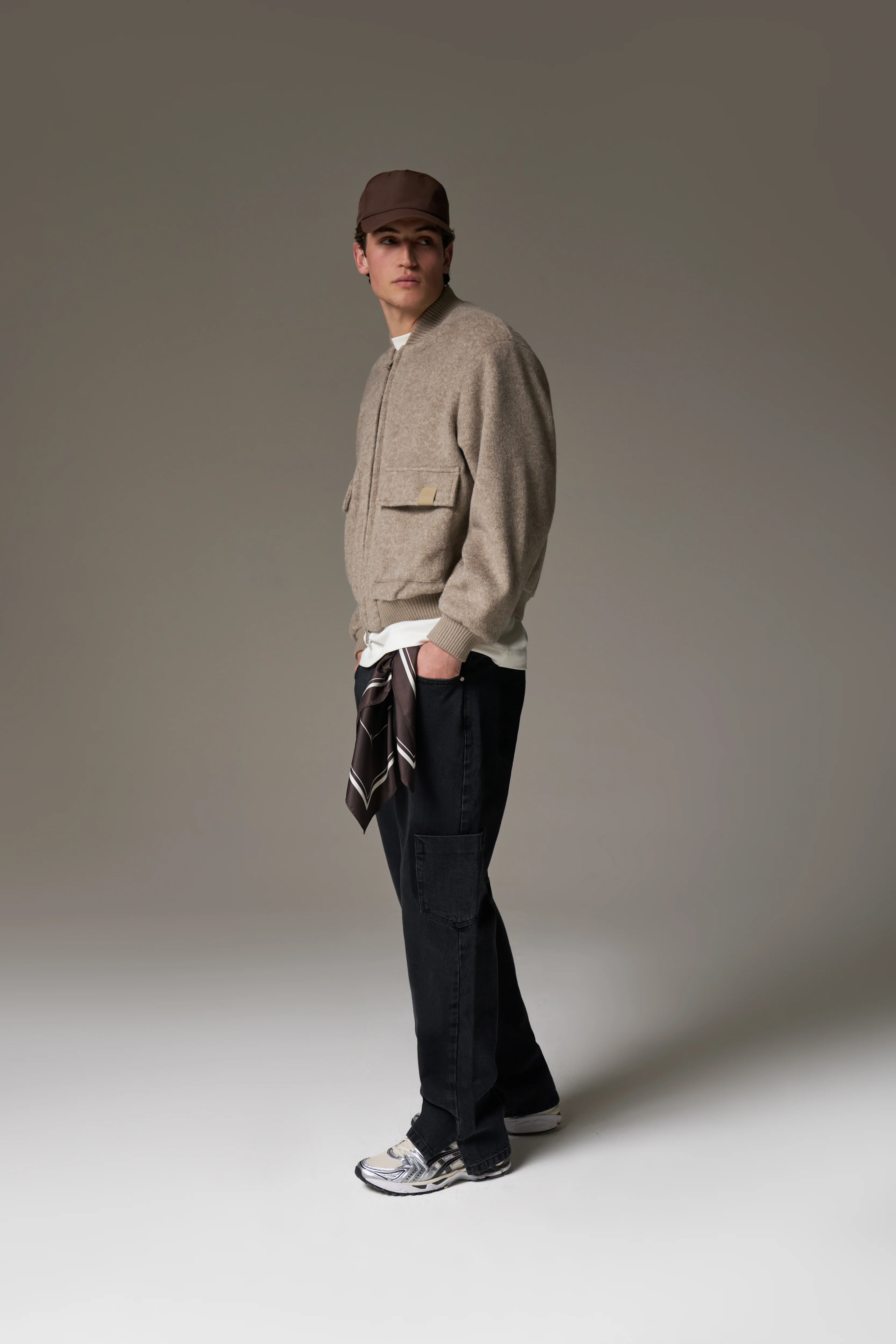 WOOL BLEND BOMBER JACKET - BEIGE