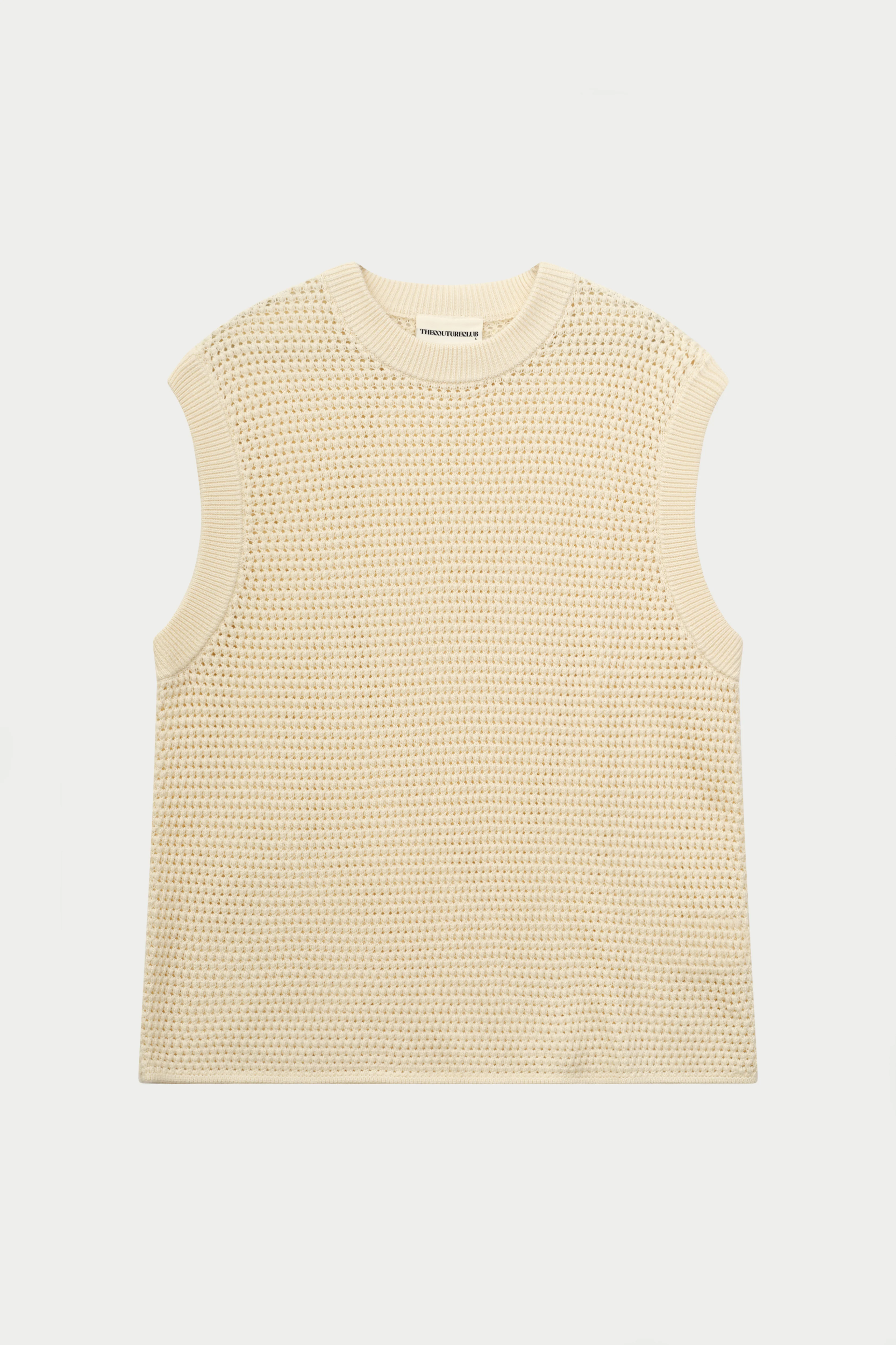 STRIPE CROCHET KNIT VEST - OFF WHITE