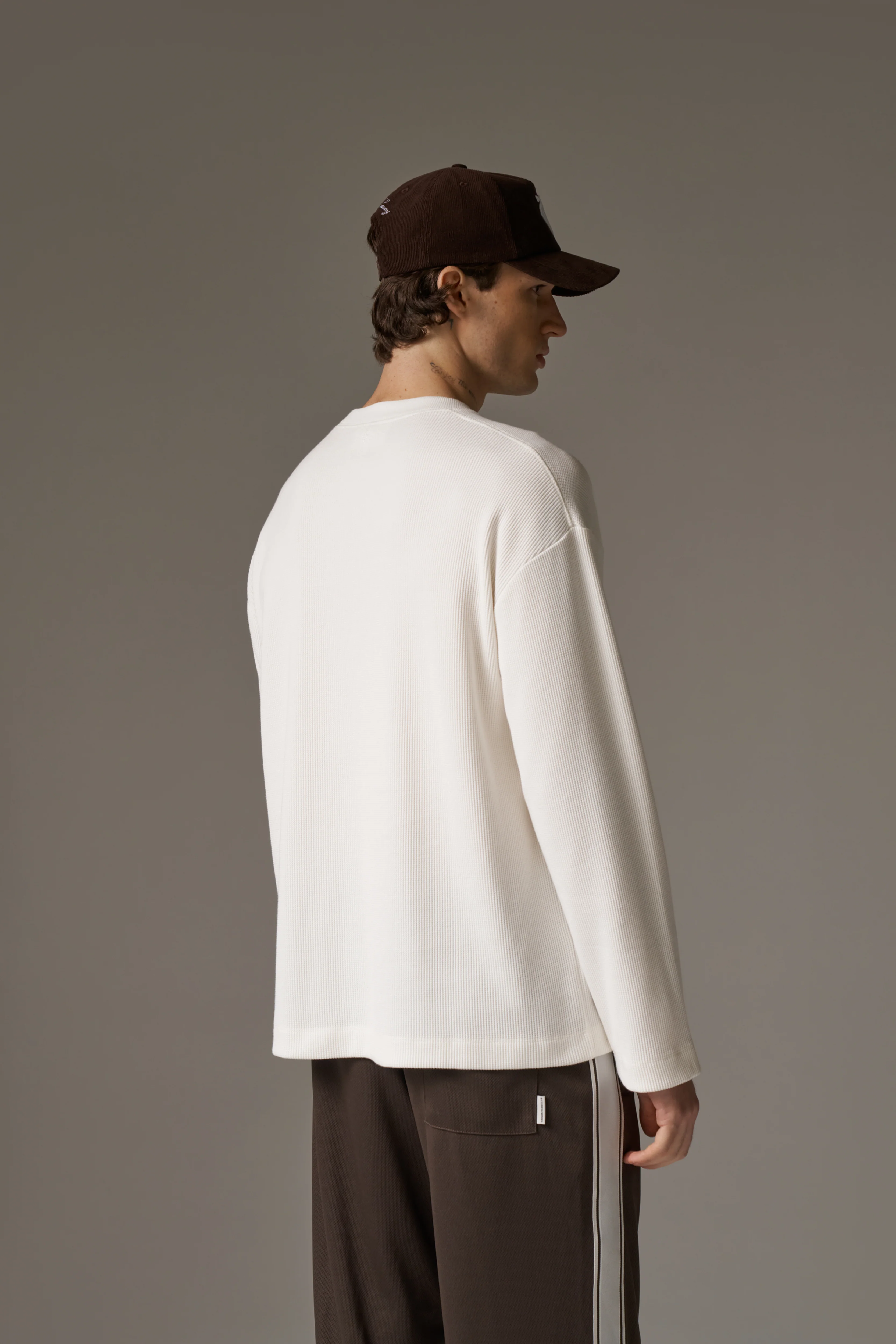WAFFLE LONG SLEEVE T-SHIRT - OFF WHITE