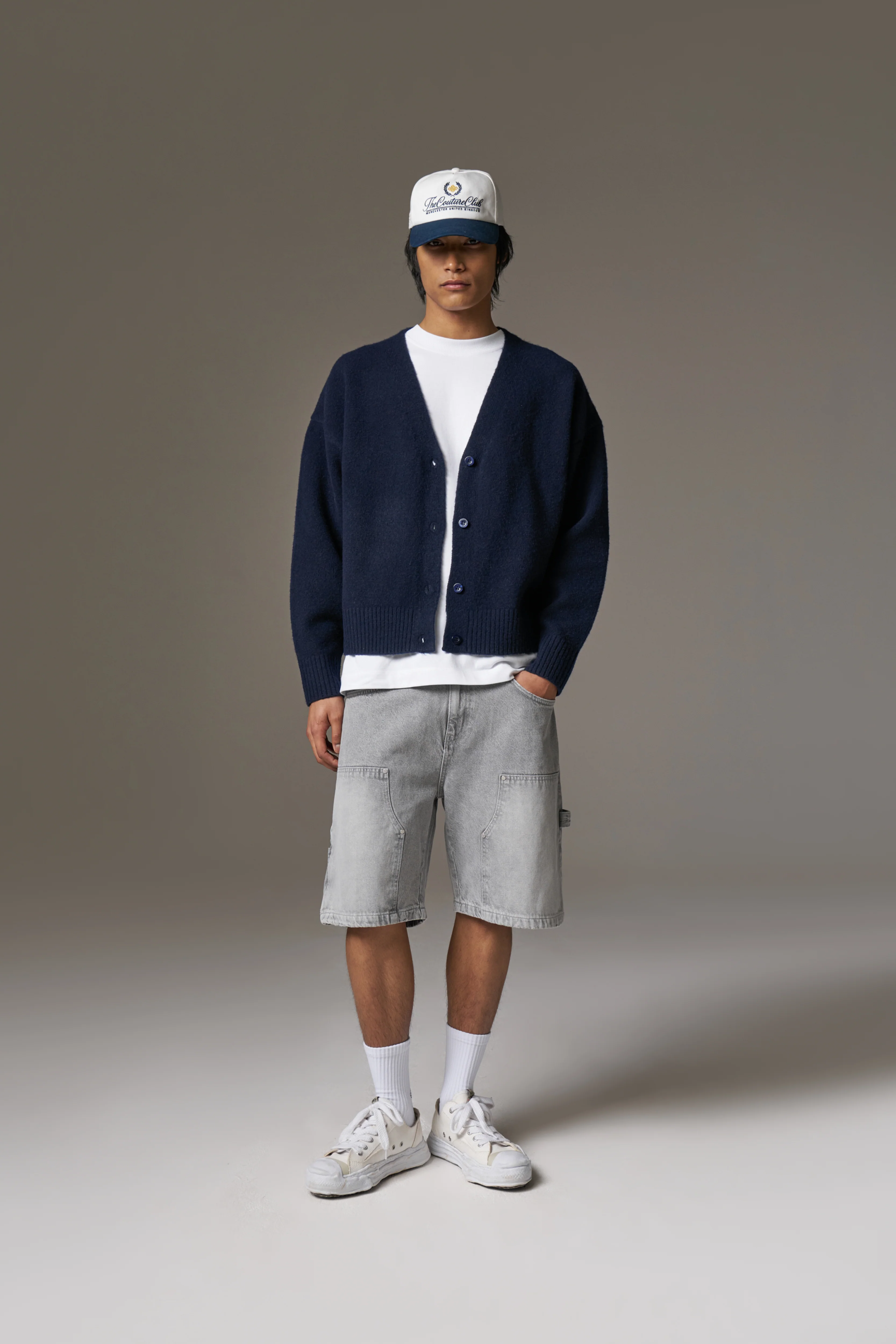 DENIM CARPENTER SHORTS - GREY WASH