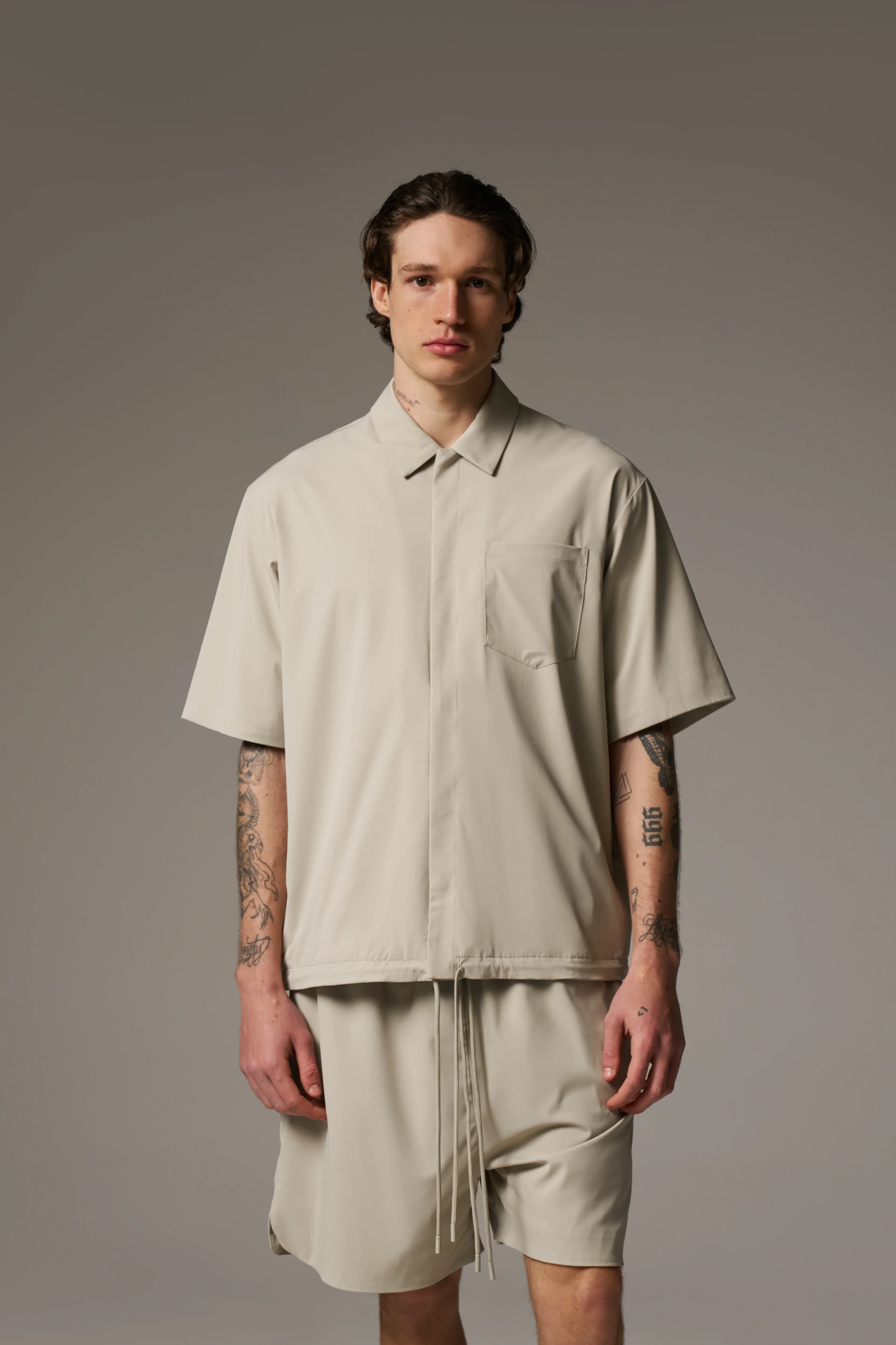 NYLON DRAWCORD SHIRT - STONE