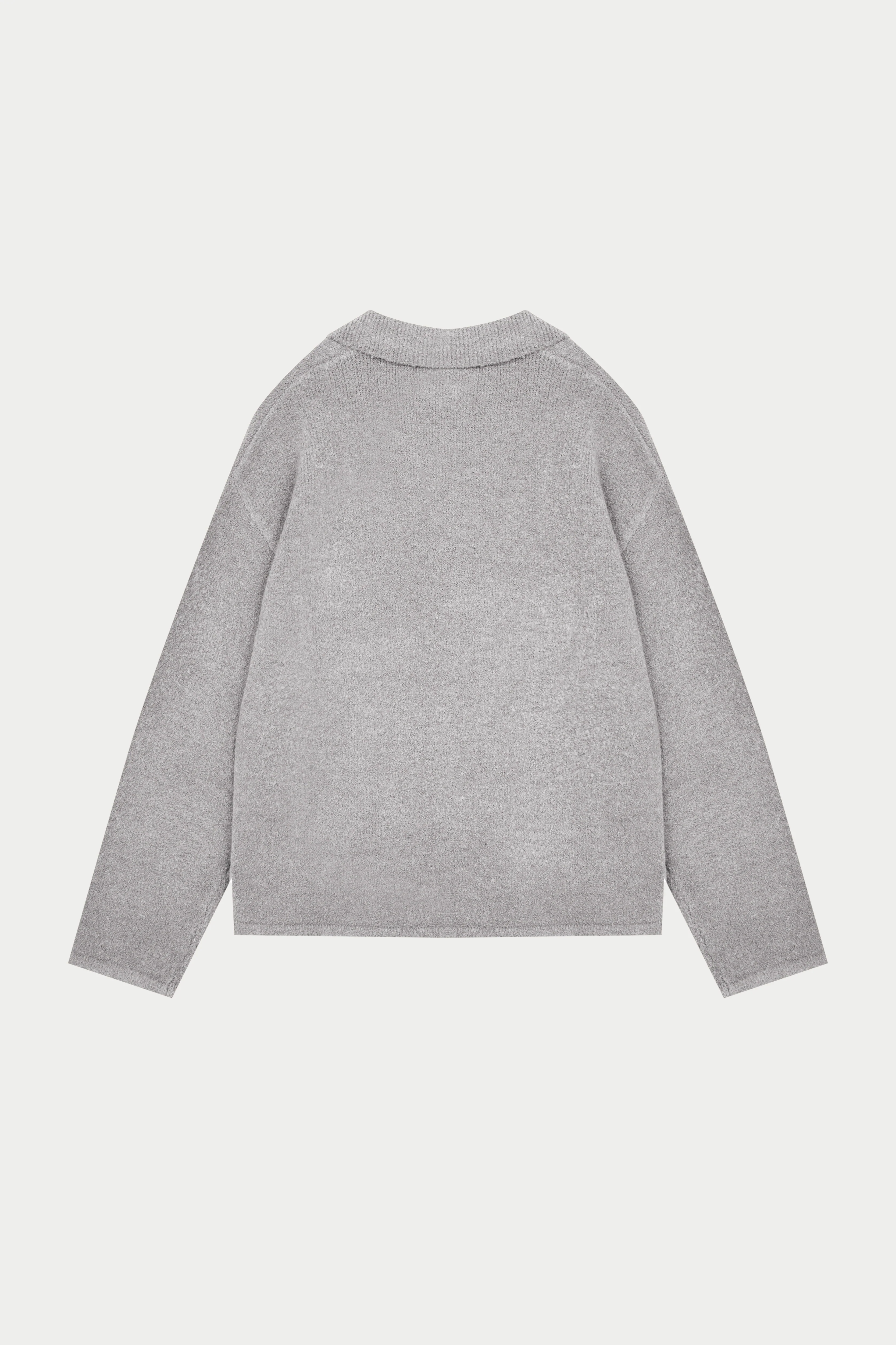 BOUCLE KNIT LONG SLEEVE POLO - GREY MARL