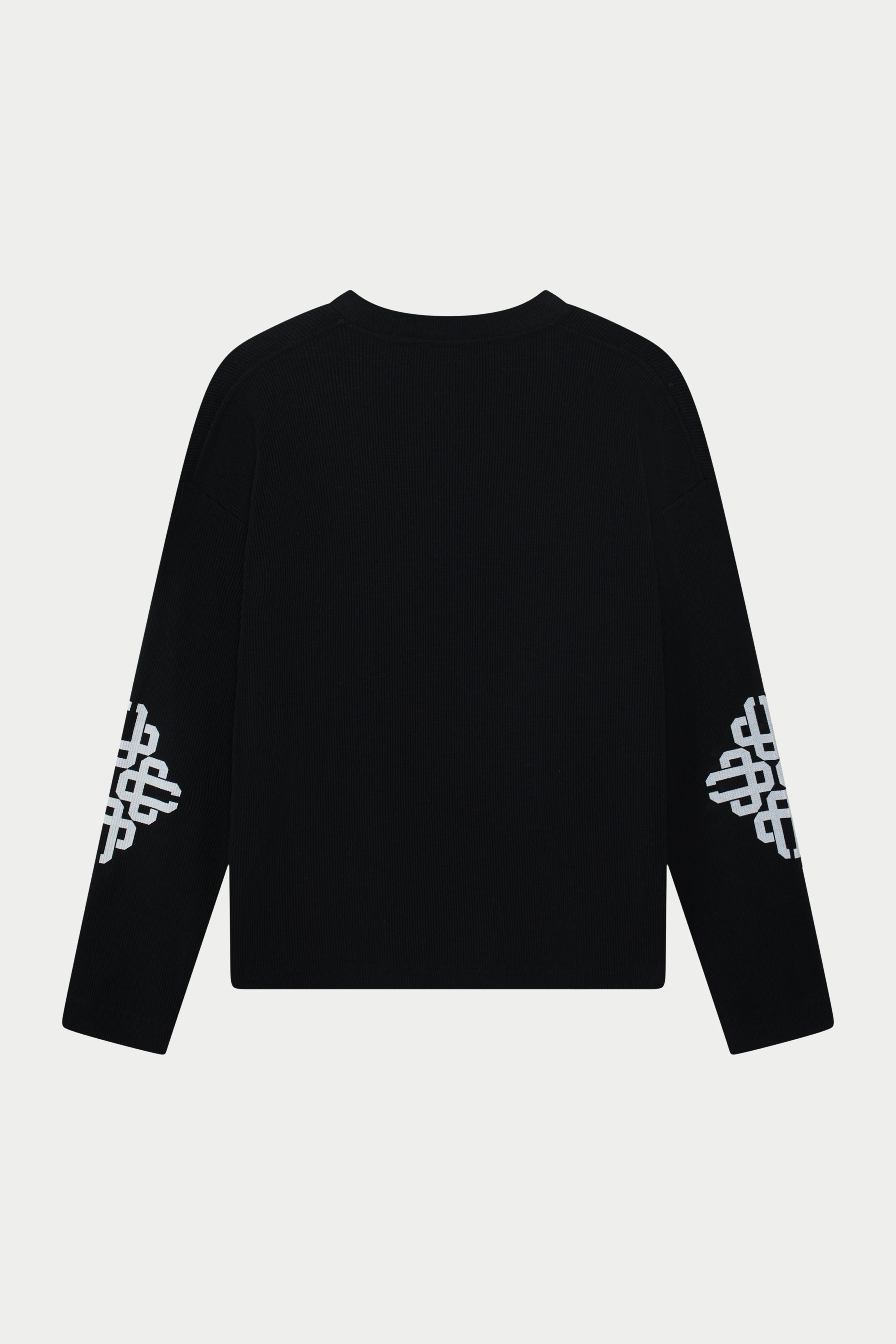 EMBLEM WAFFLE LONG SLEEVE T-SHIRT - BLACK