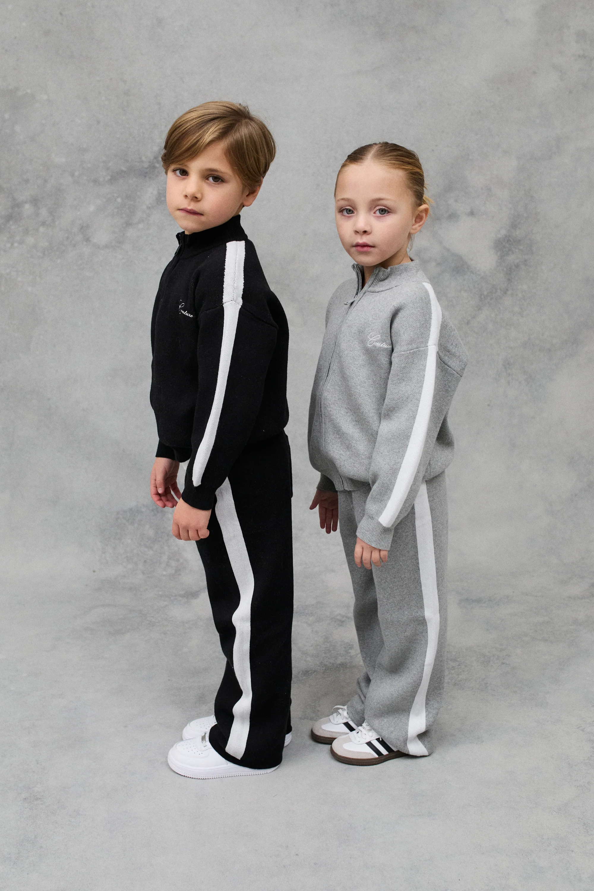 JNR SIDE STRIPE KNITTED JOGGERS - GREY MARL