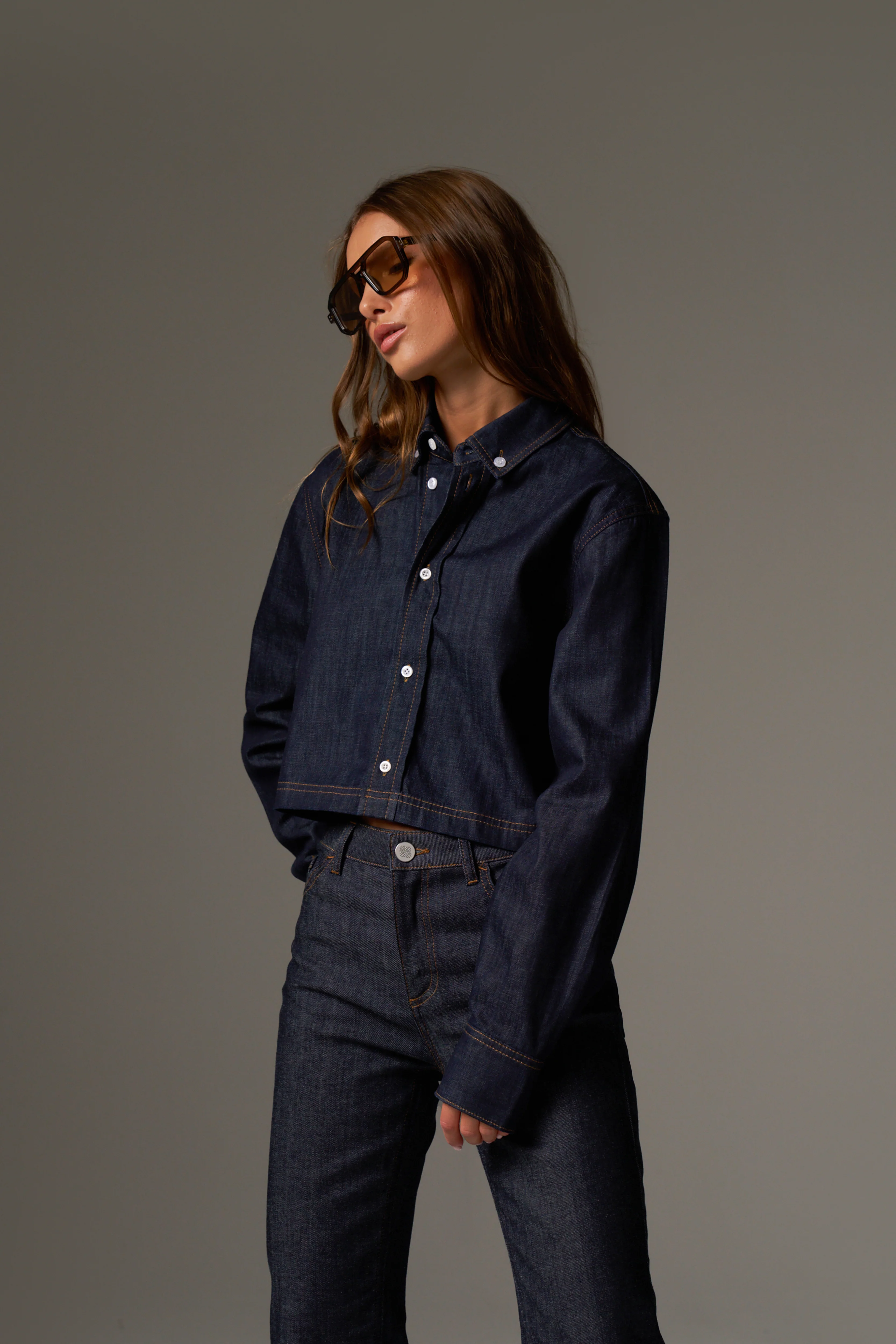 RELAXED LONG SLEEVE DENIM SHIRT - DARK INDIGO