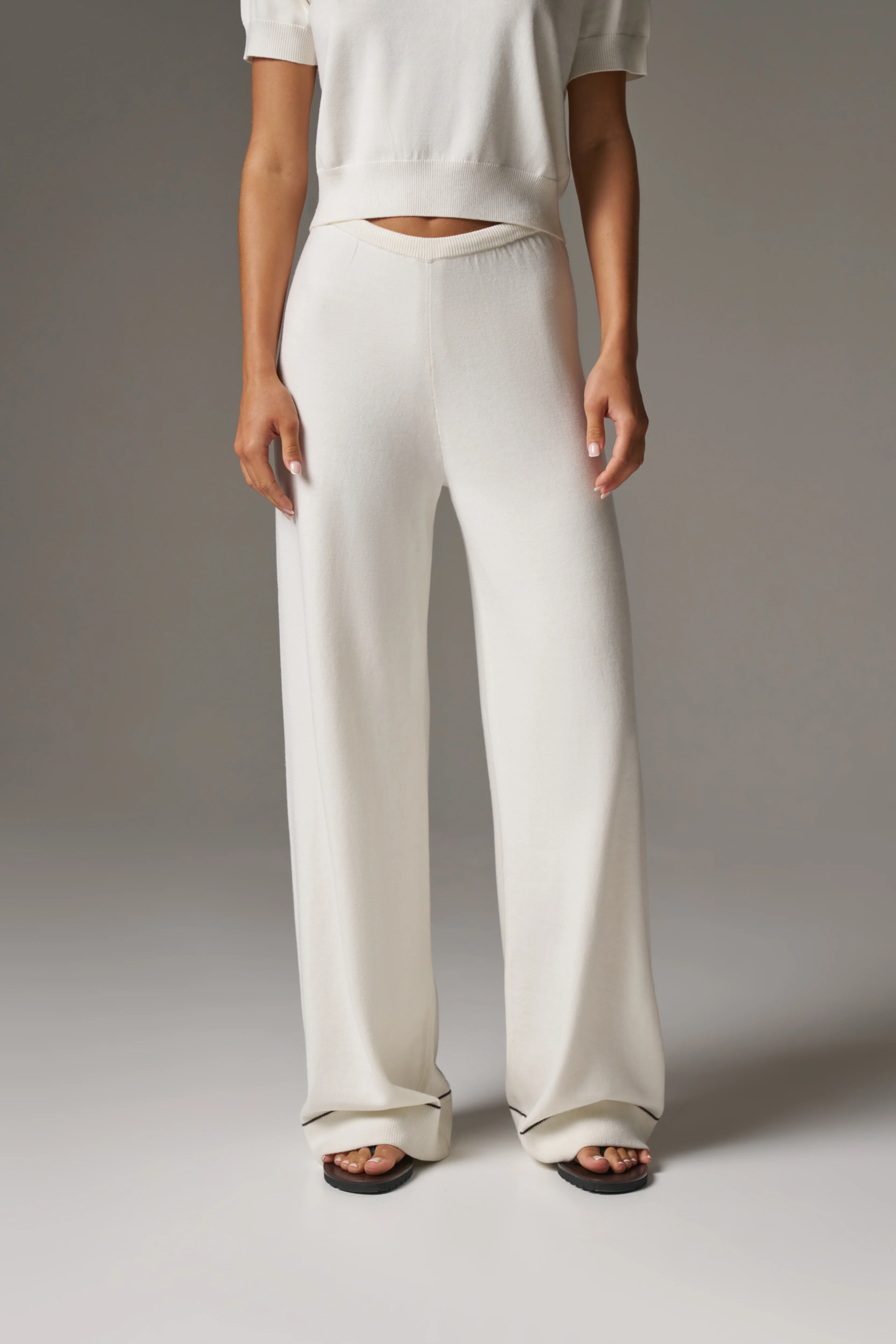 KNITTED PANEL TROUSERS - CREAM