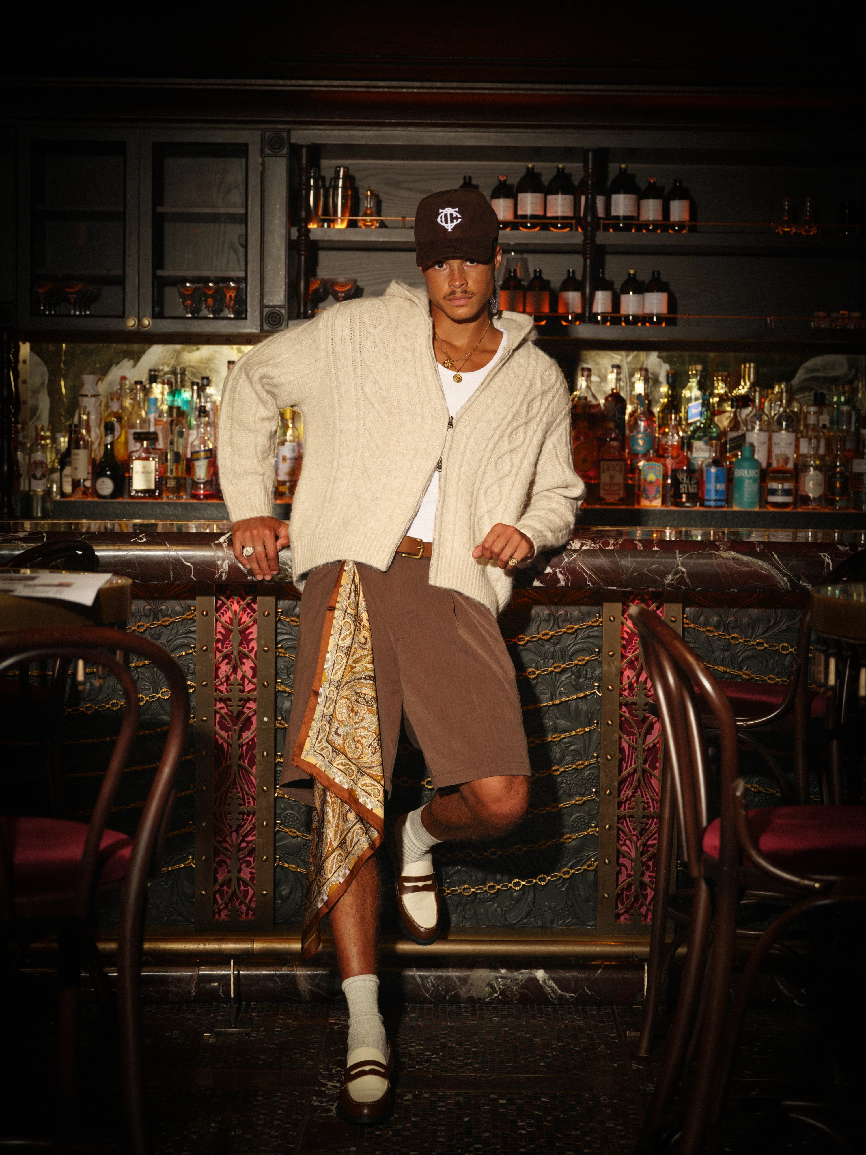 CABLE KNIT ZIP THROUGH HOODIE - STONE