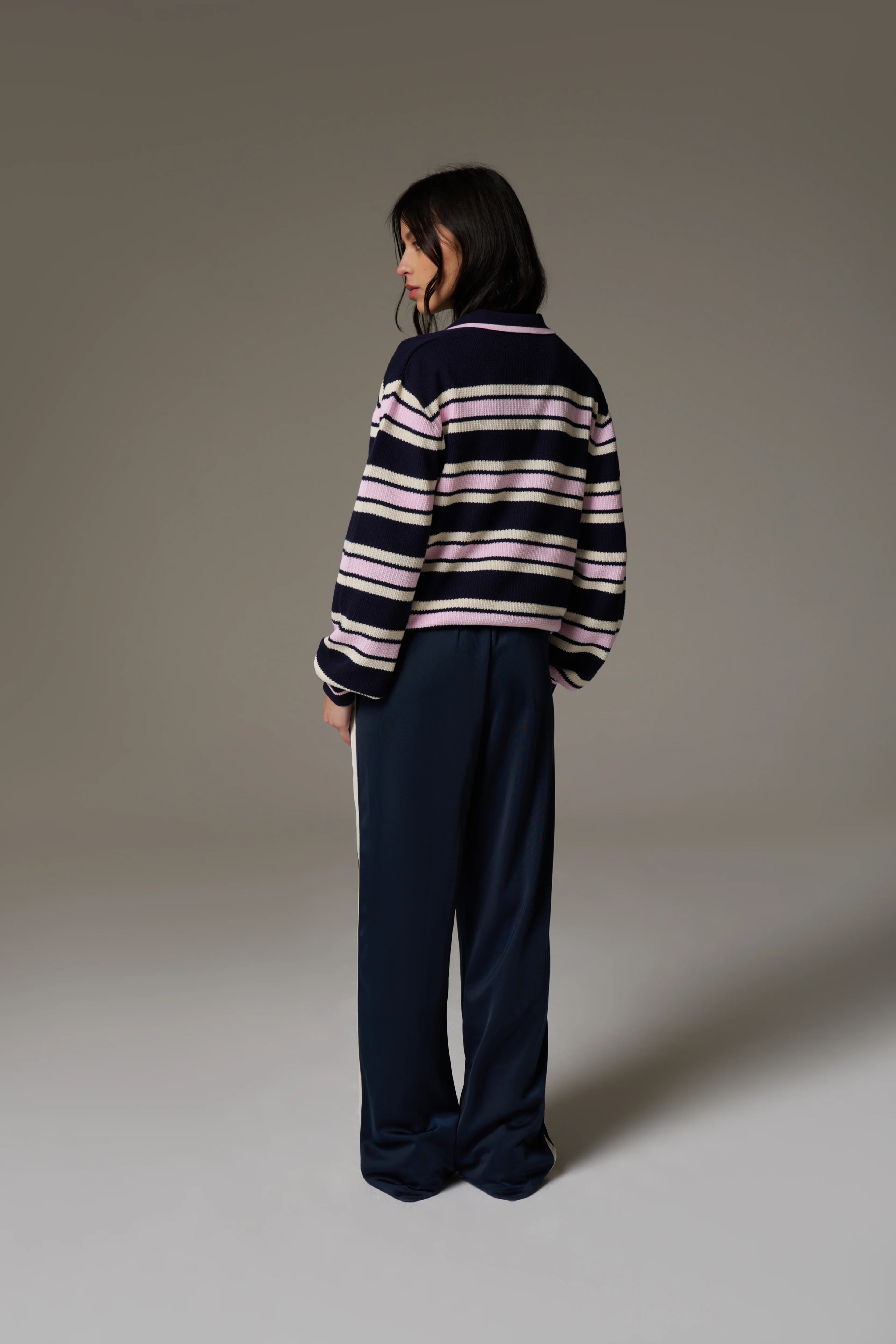 STRIPE KNITTED POLO SWEATSHIRT - NAVY