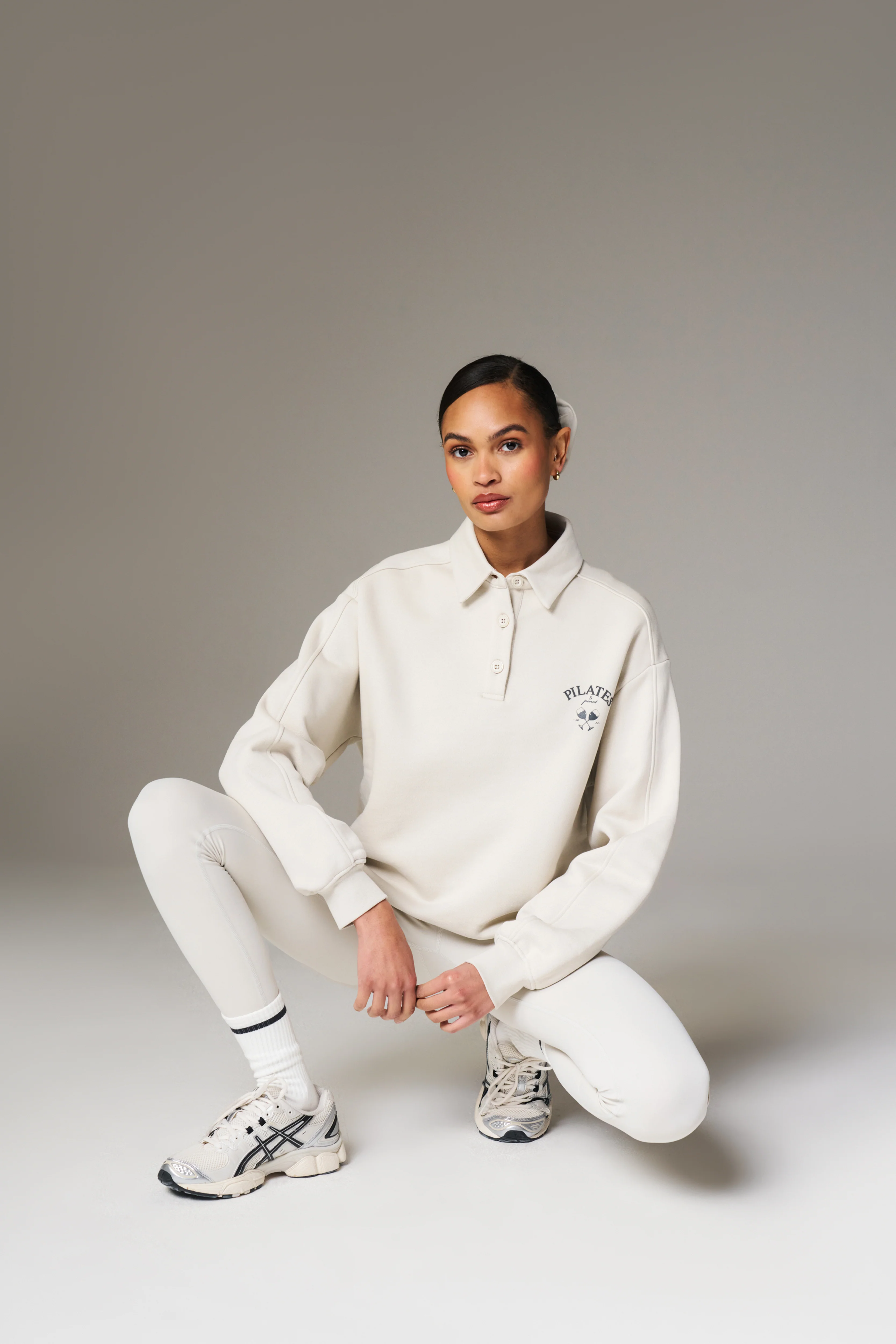 PILATES & PINOT BUTTON UP SWEATSHIRT - BONE