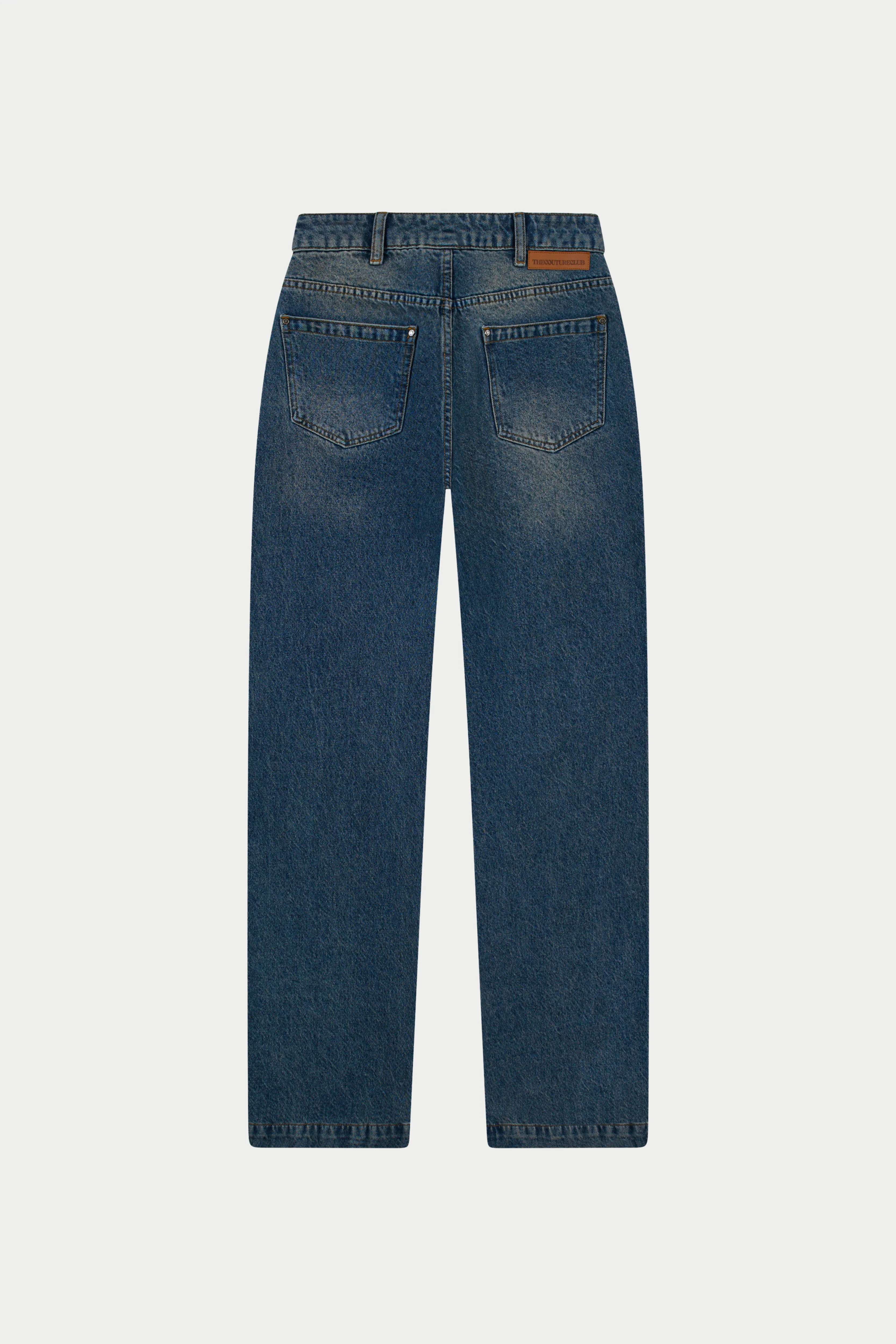 RELAXED STRAIGHT LEG JEANS - MID BLUE WASH