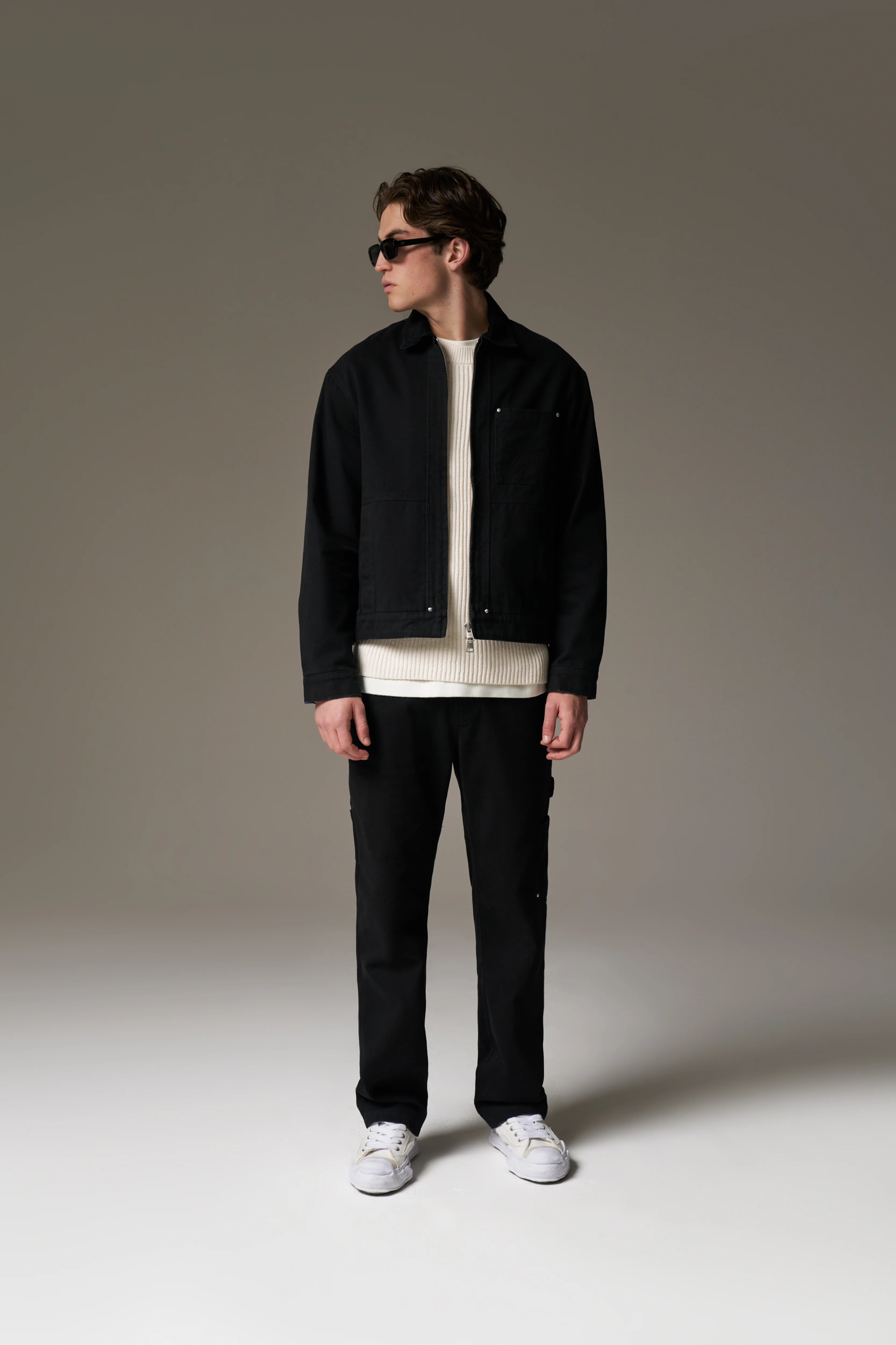 TWILL CONTRAST COLLAR JACKET - WASHED BLACK