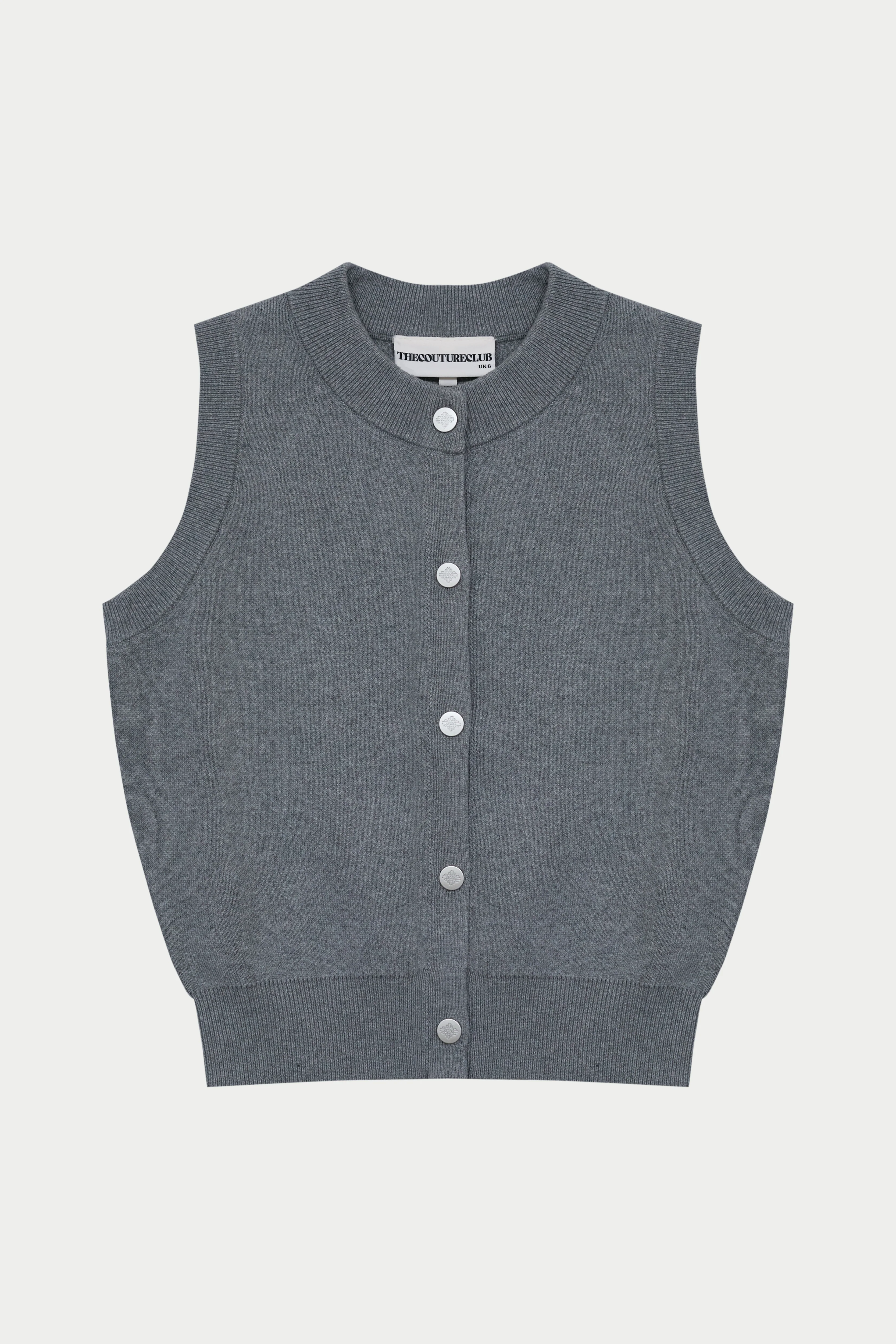 KNIT BUTTON THROUGH TOP - GREY MARL