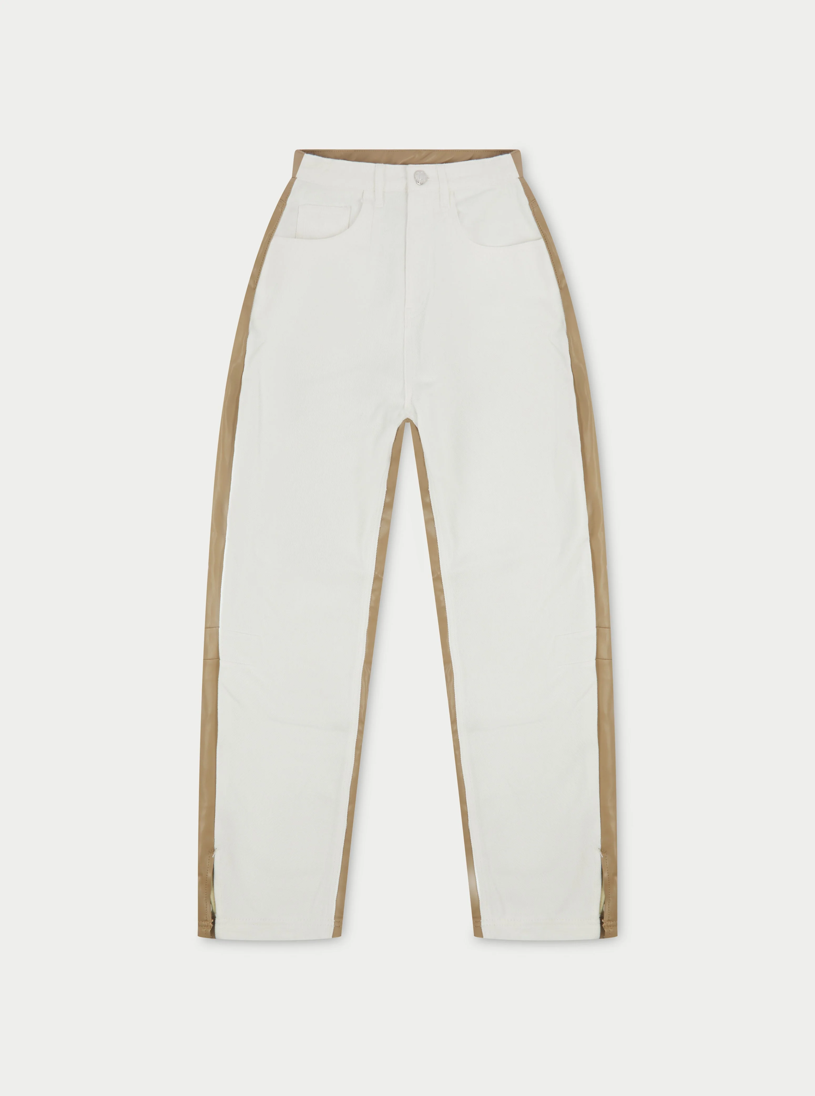 PU SPLICED DENIM JEANS - OFF WHITE/BEIGE