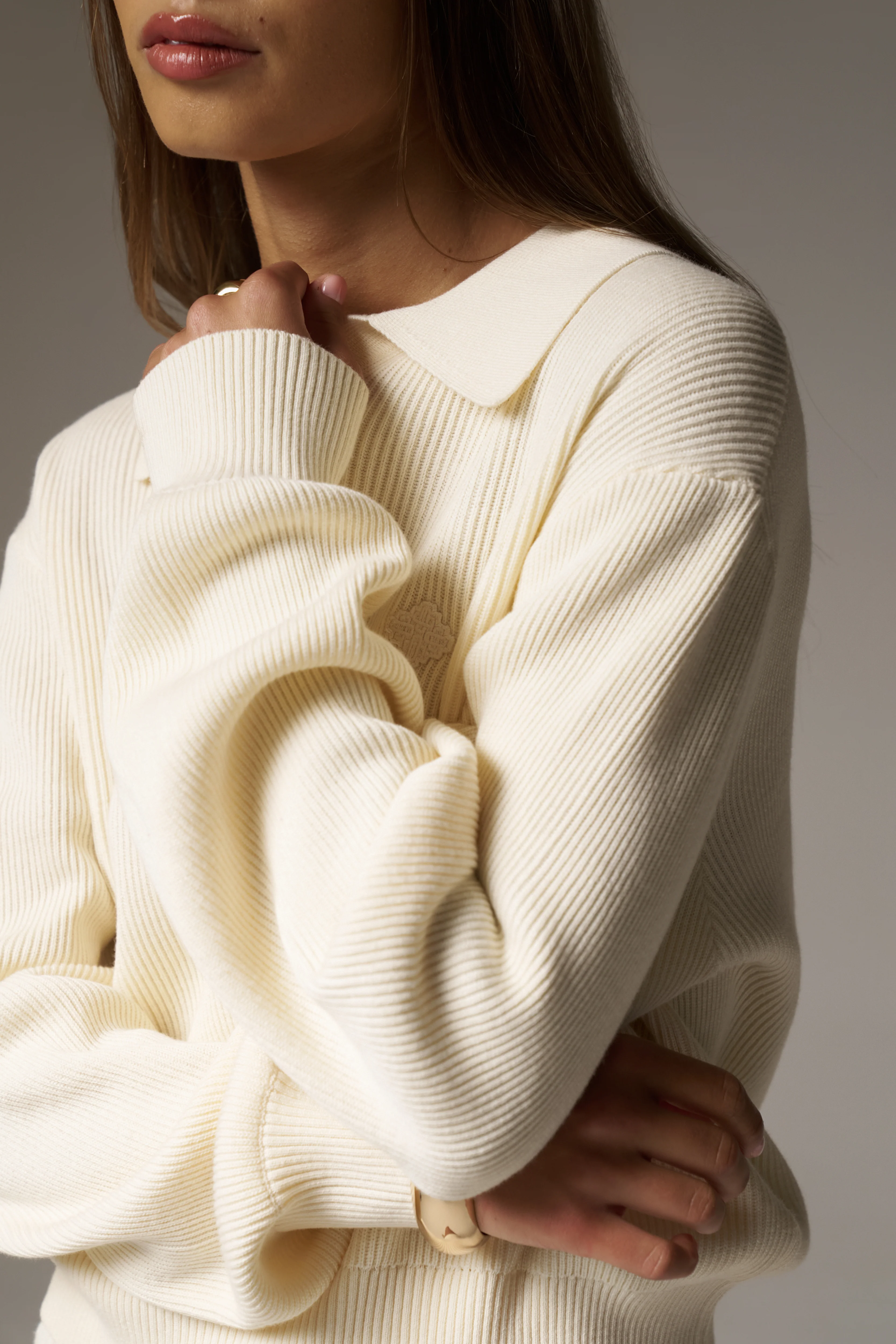 KNITTED BUTTON THROUGH POLO - BUTTERMILK