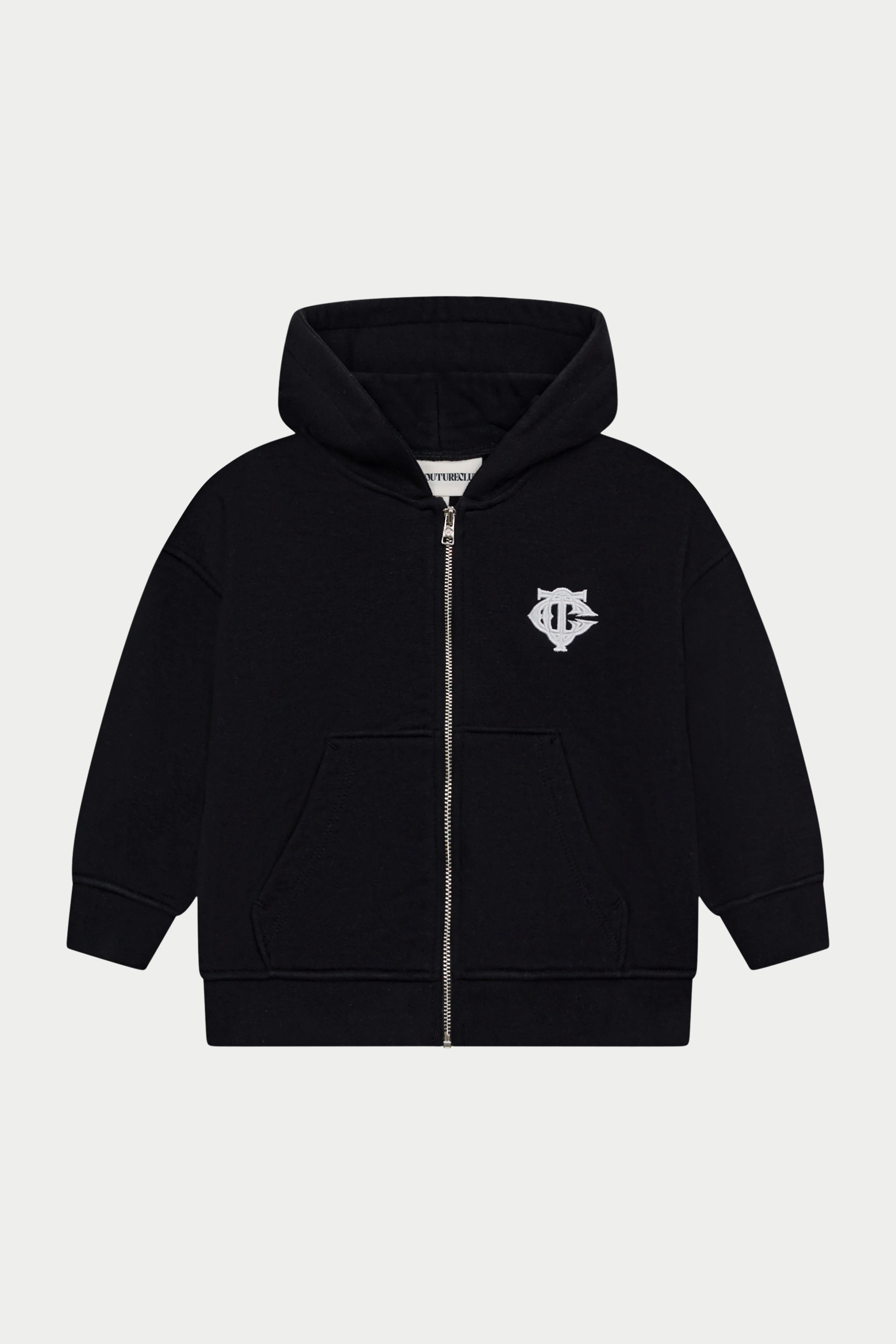 KIDS ZIP THROUGH MONOGRAM EMBLEM APPLIQUE HOODIE - BLACK