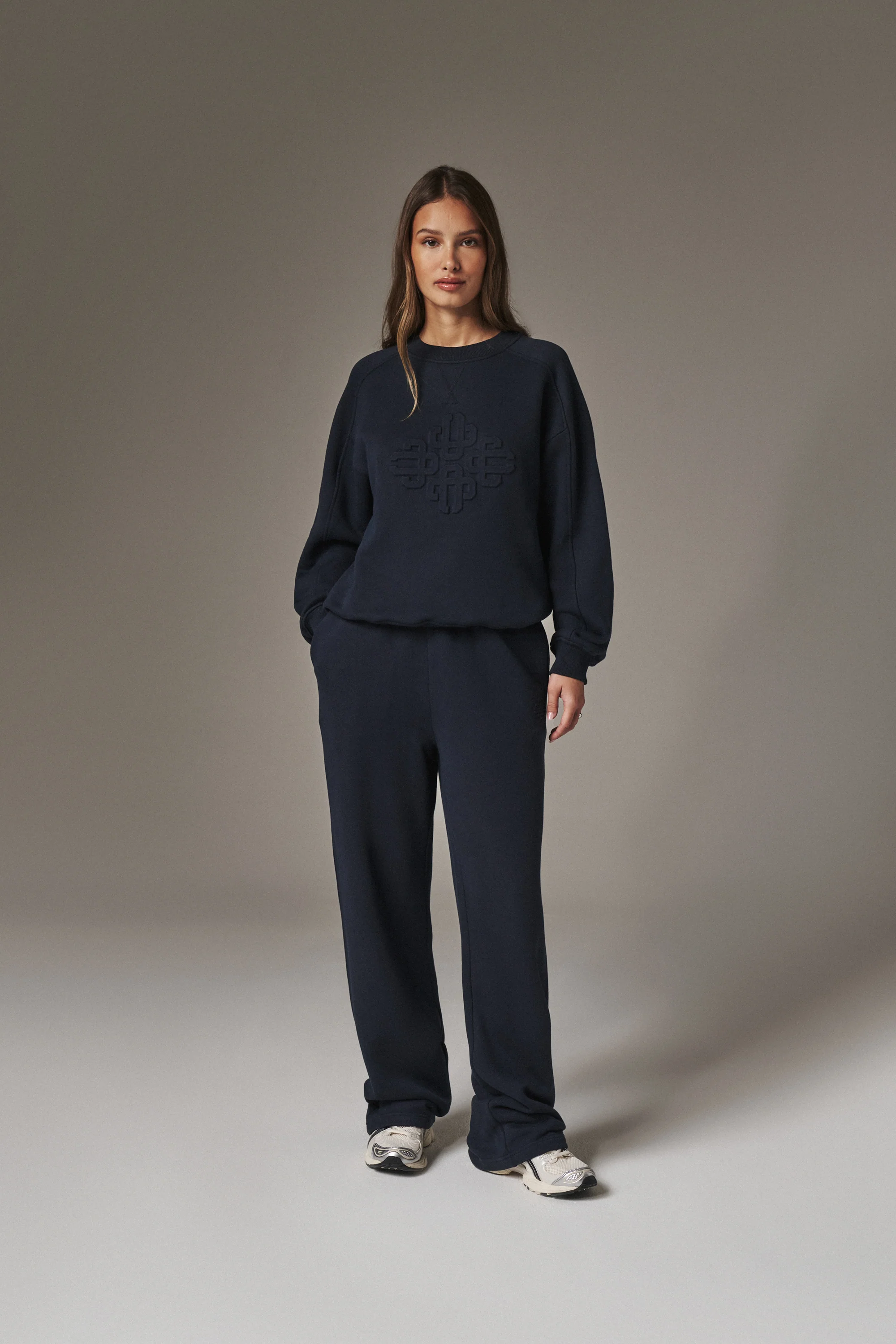 EMBOSSED STRAIGHT LEG JOGGERS - NAVY