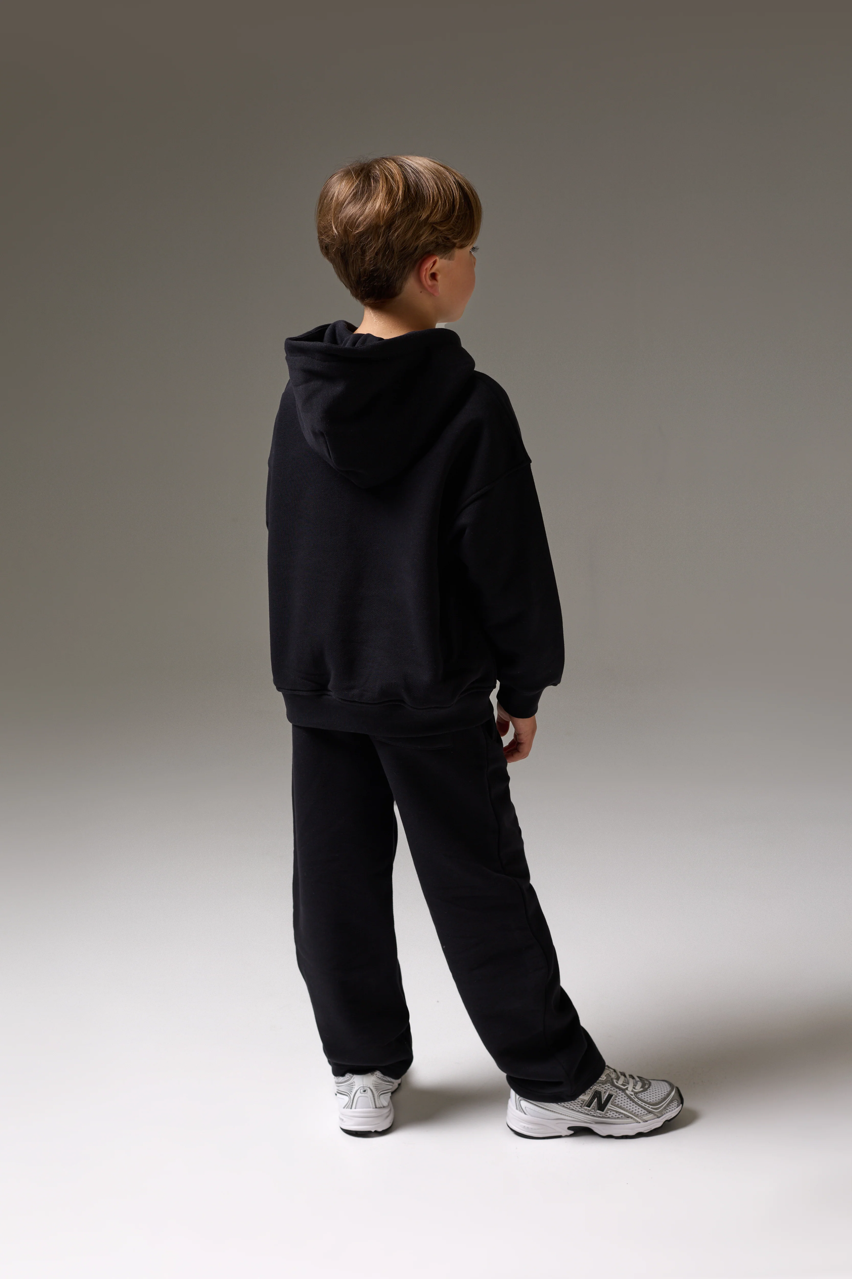 JUNIOR ZIP THROUGH MONOGRAM EMBLEM APPLIQUE HOODIE - BLACK