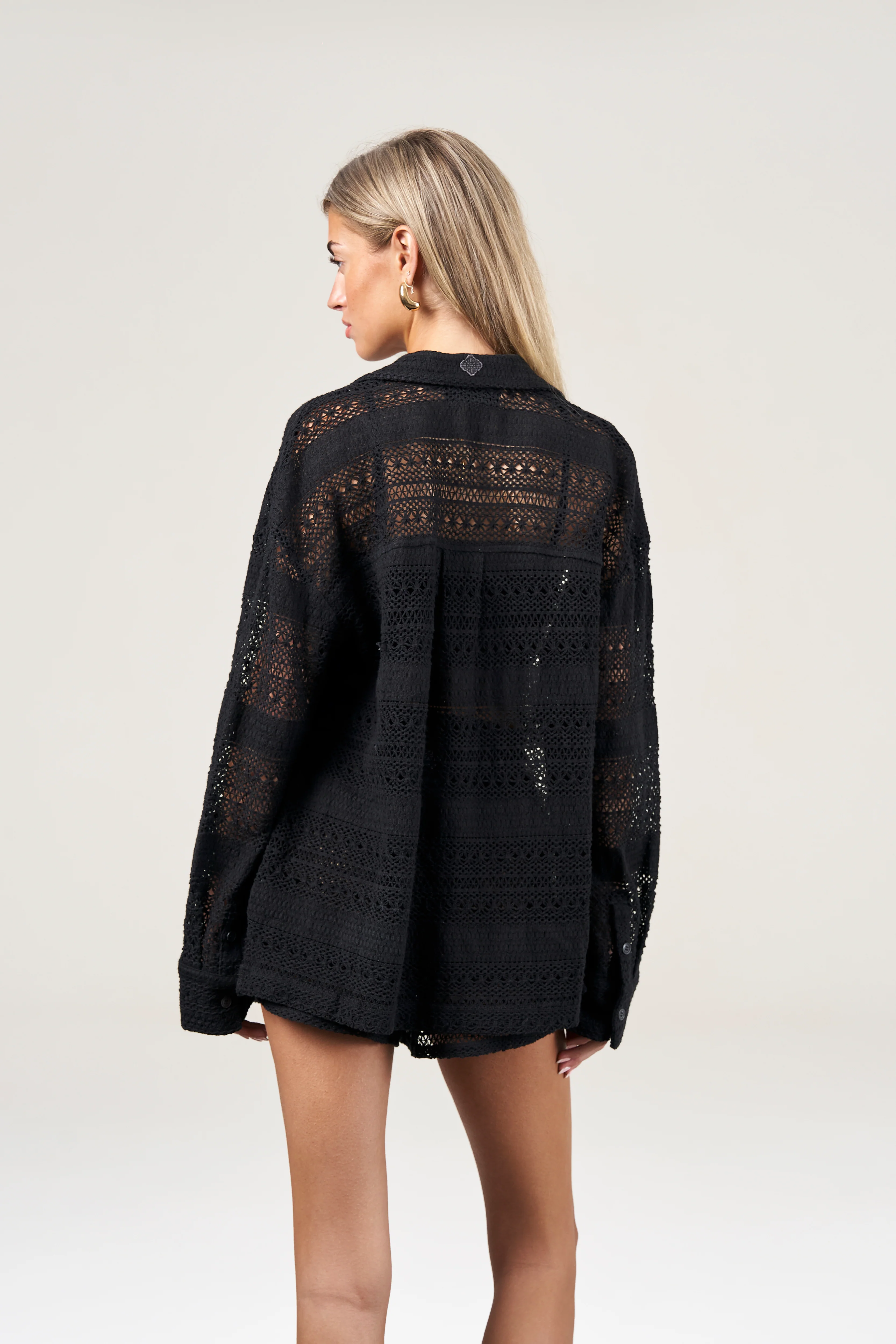 TEXTURED CROCHET SHIRT - BLACK