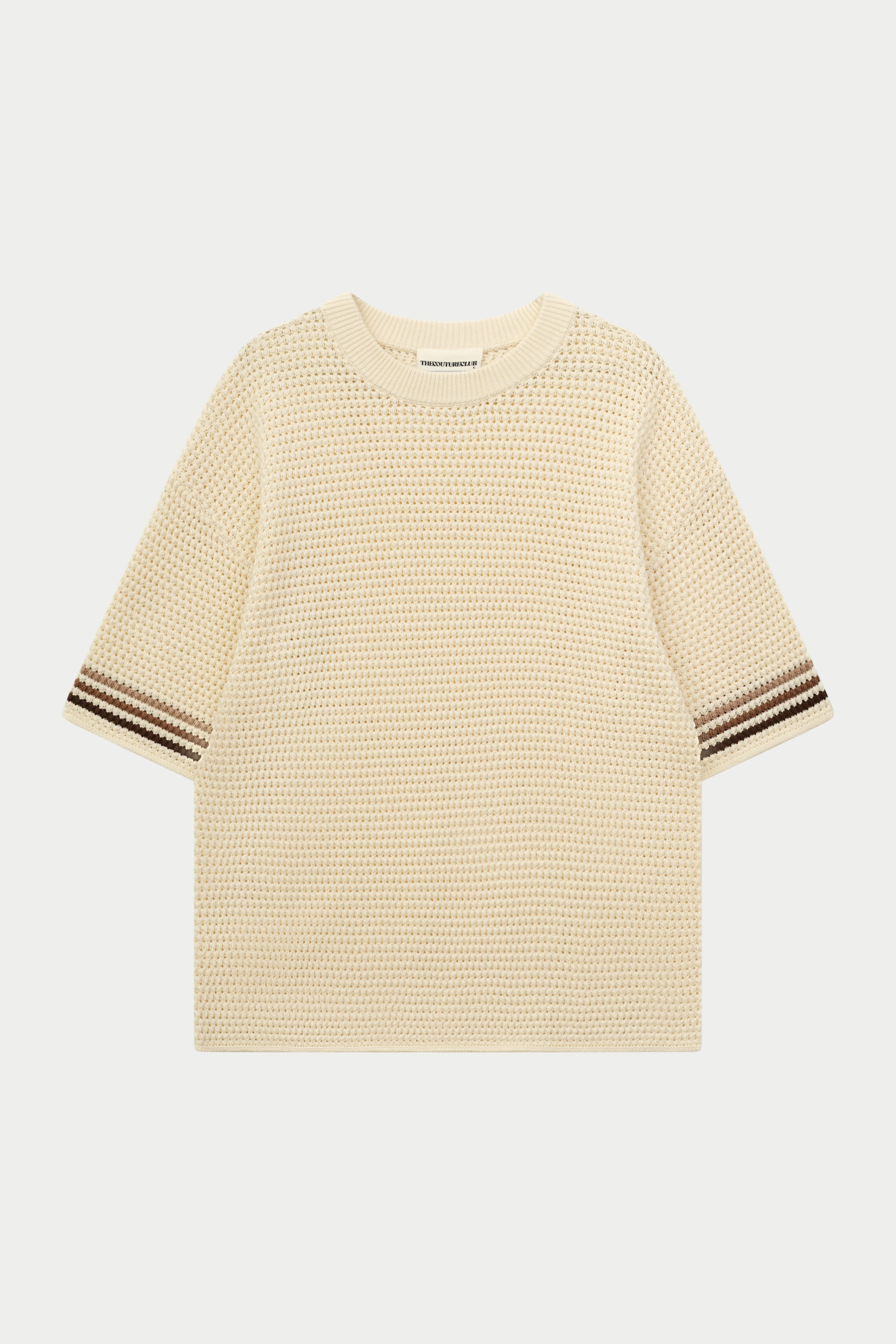 STRIPE CROCHET KNIT T-SHIRT - OFF WHITE