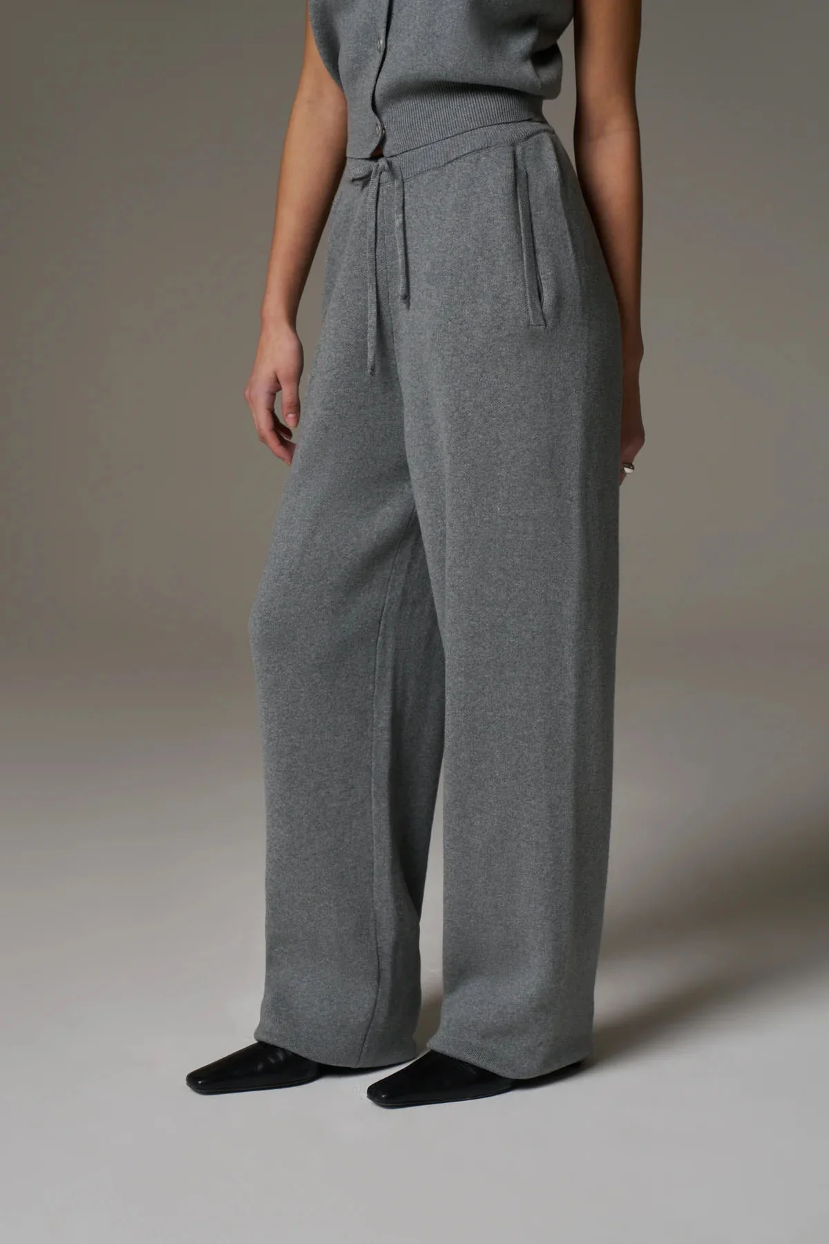 KNITTED RELAXED JOGGERS - GREY MARL