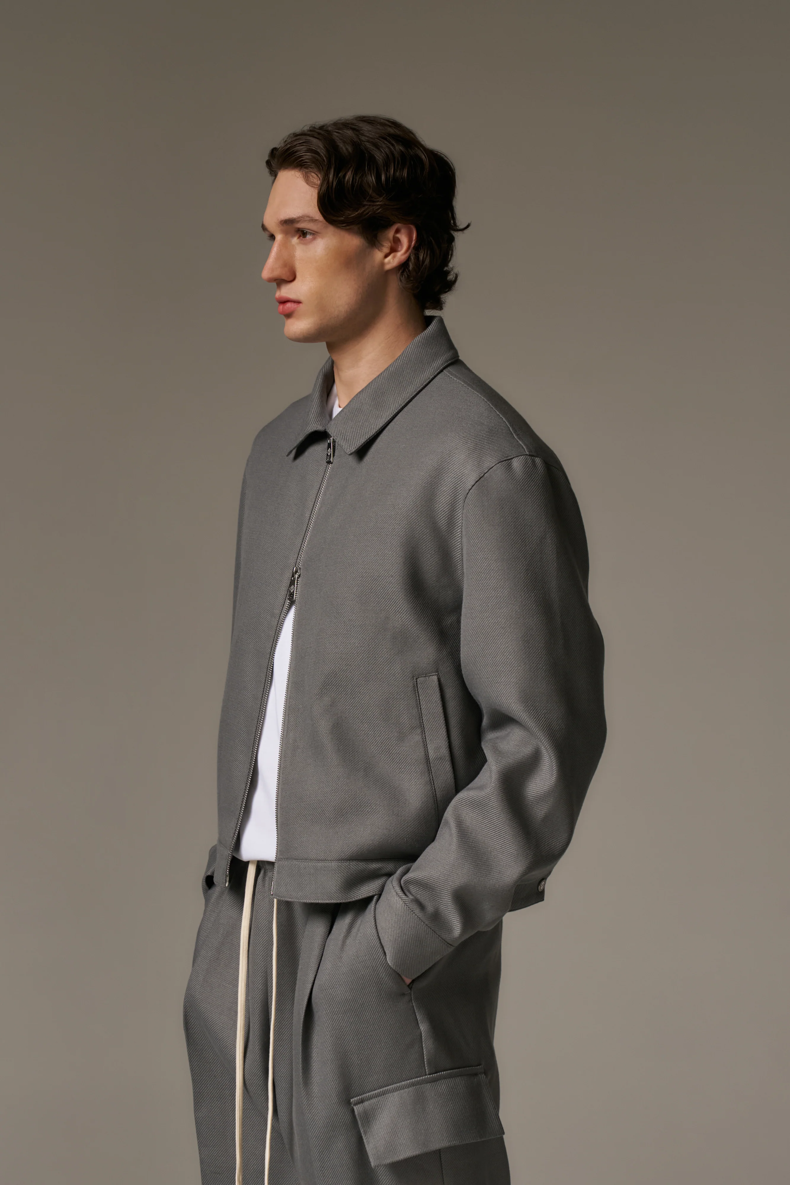 TAILORED WOOL BLEND JACKET - GREY MARL
