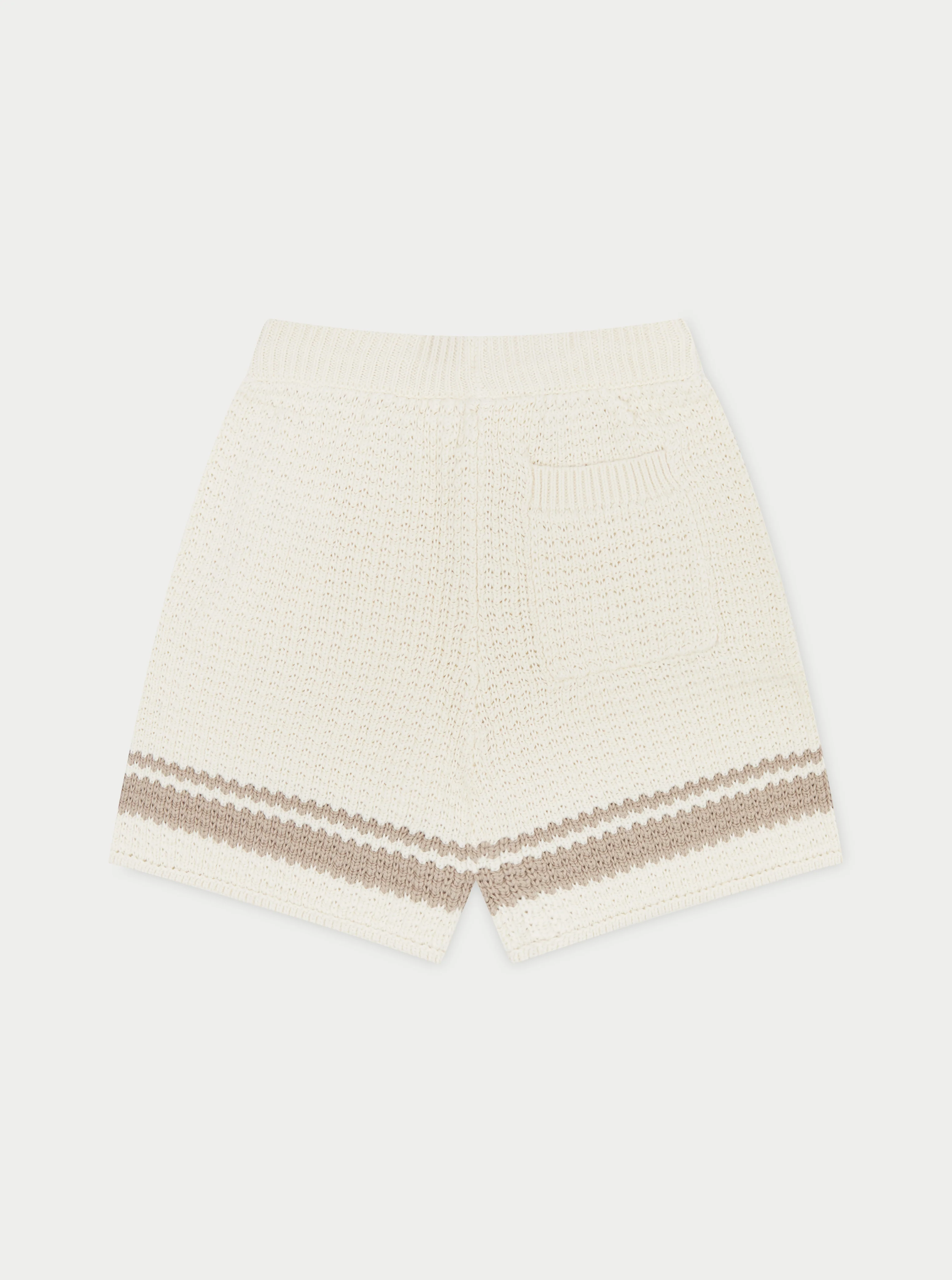 KIDS CROCHET KNITTED CONTRAST STRIPE SHORTS - OFF WHITE
