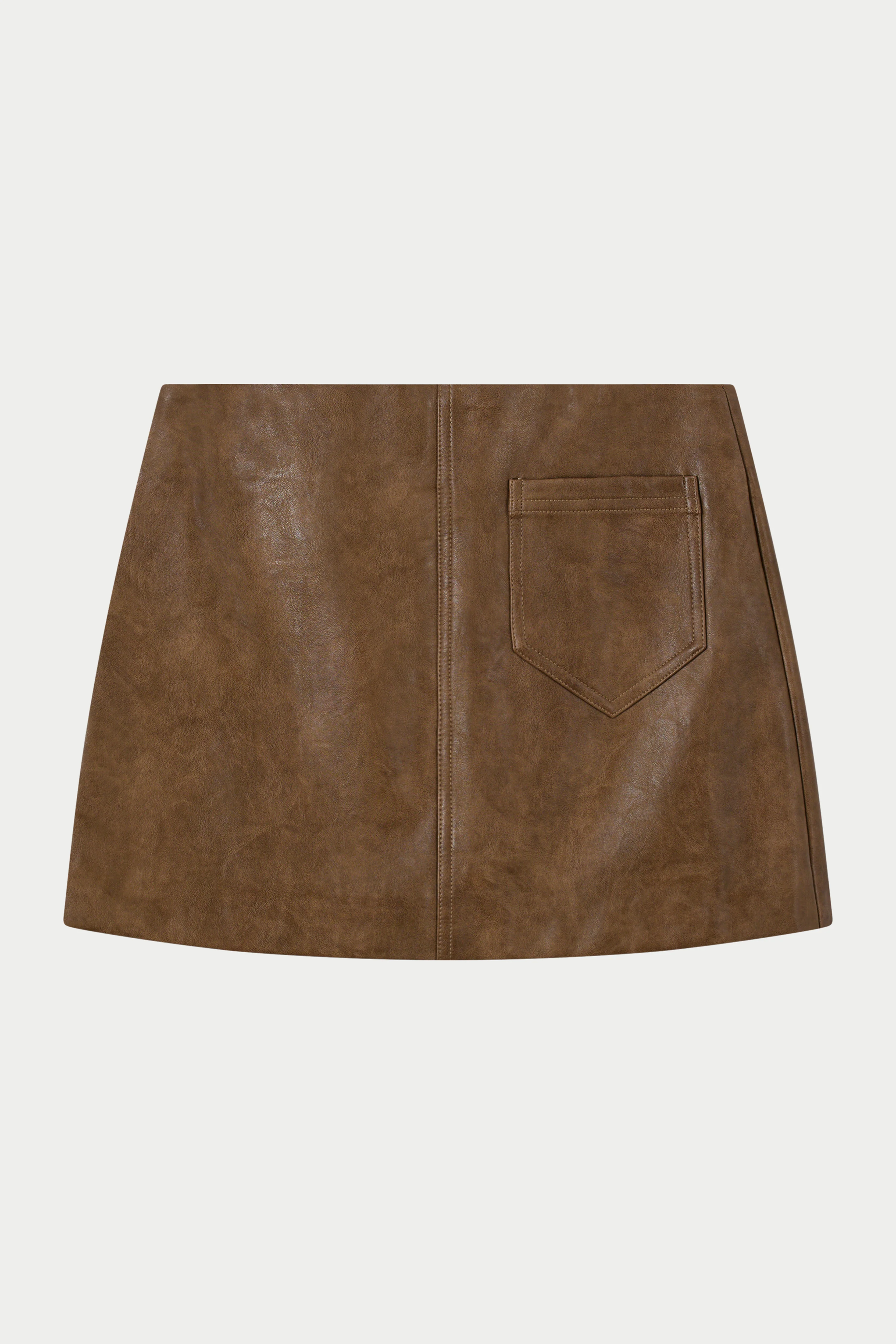 DISTRESSED FAUX LEATHER MINI SKIRT - BROWN