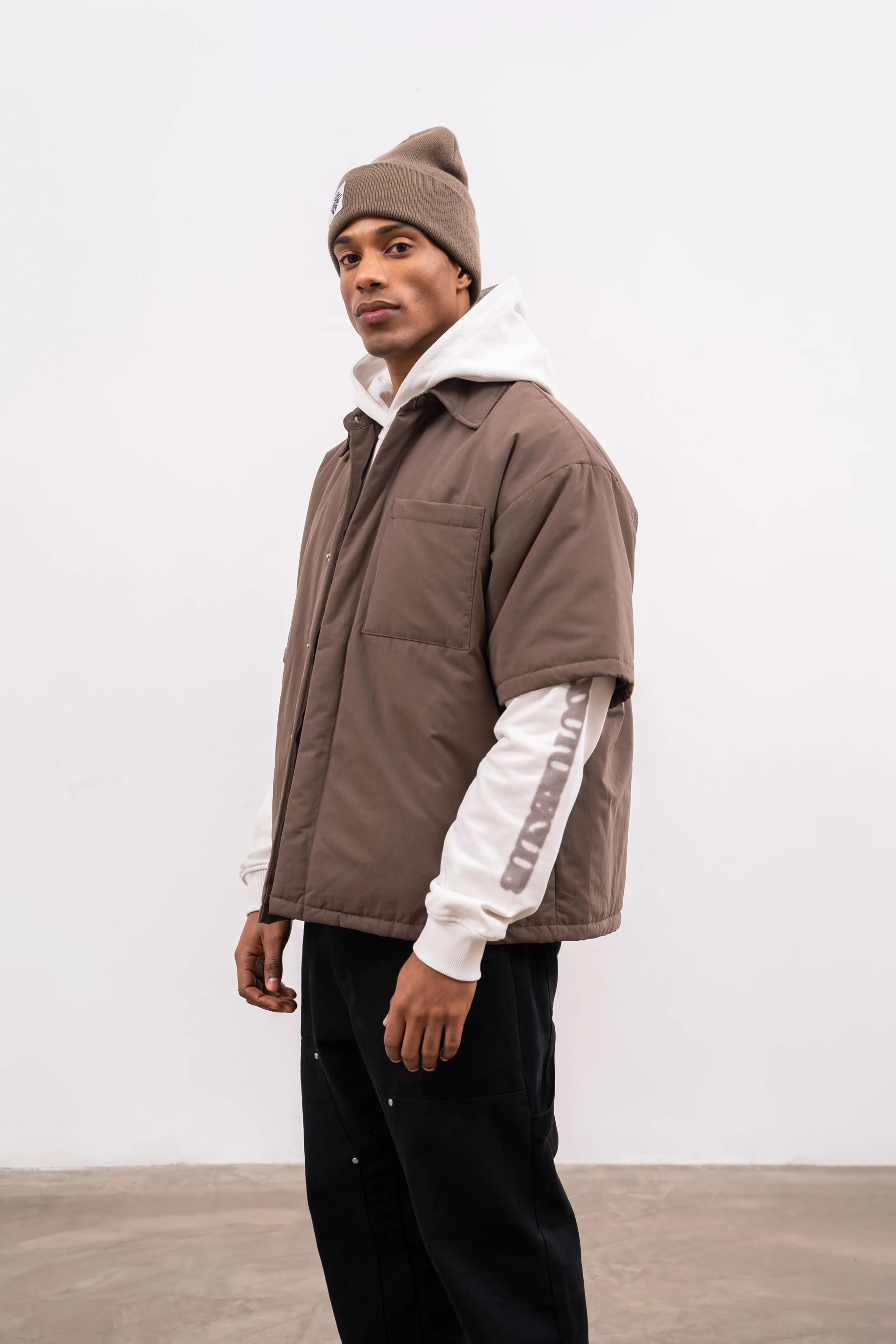 SHORT SLEEVE PADDED SHIRT - BROWN