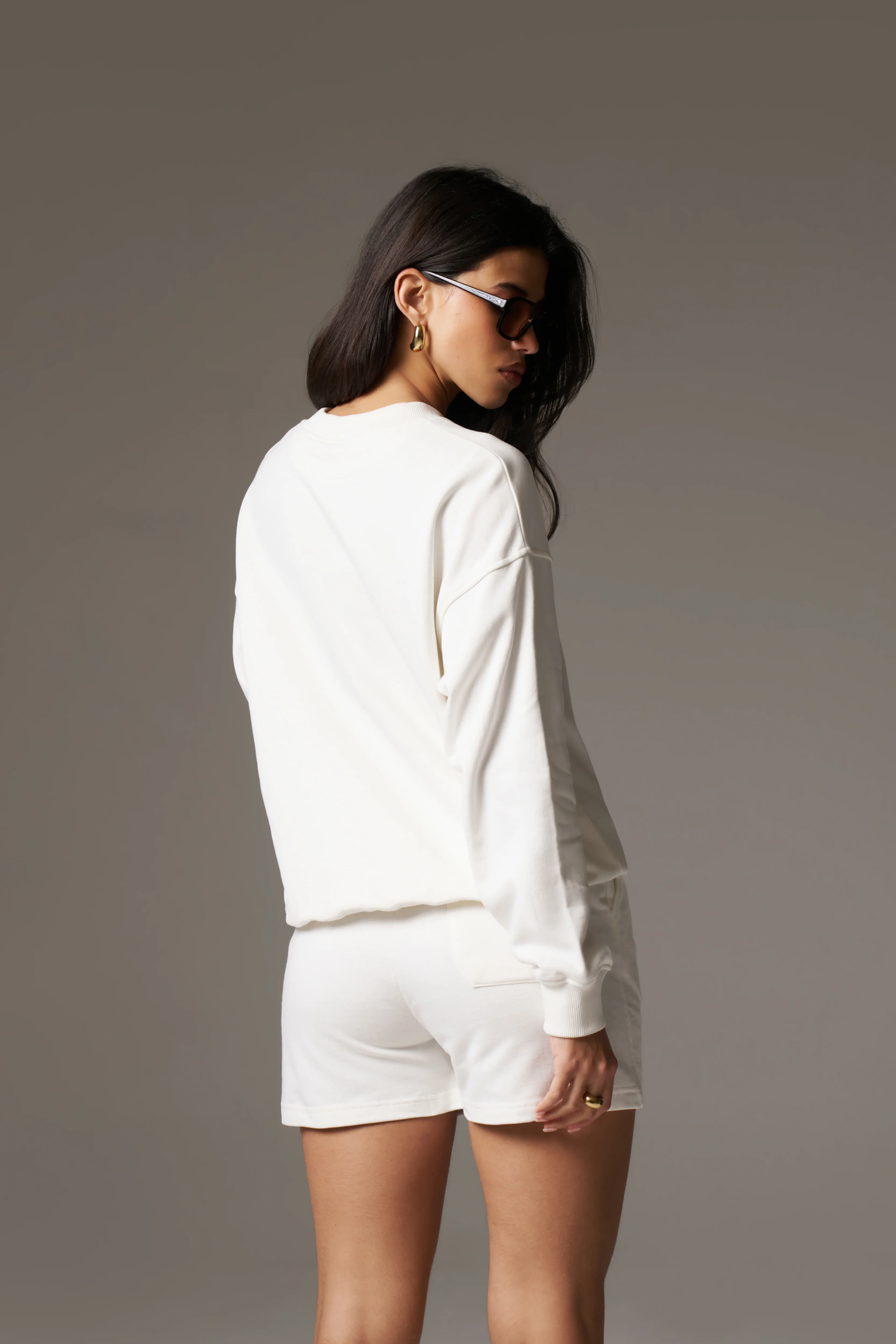 EMBLEM EMBOSSED OVERSIZED SWEATSHIRT - OFF WHITE