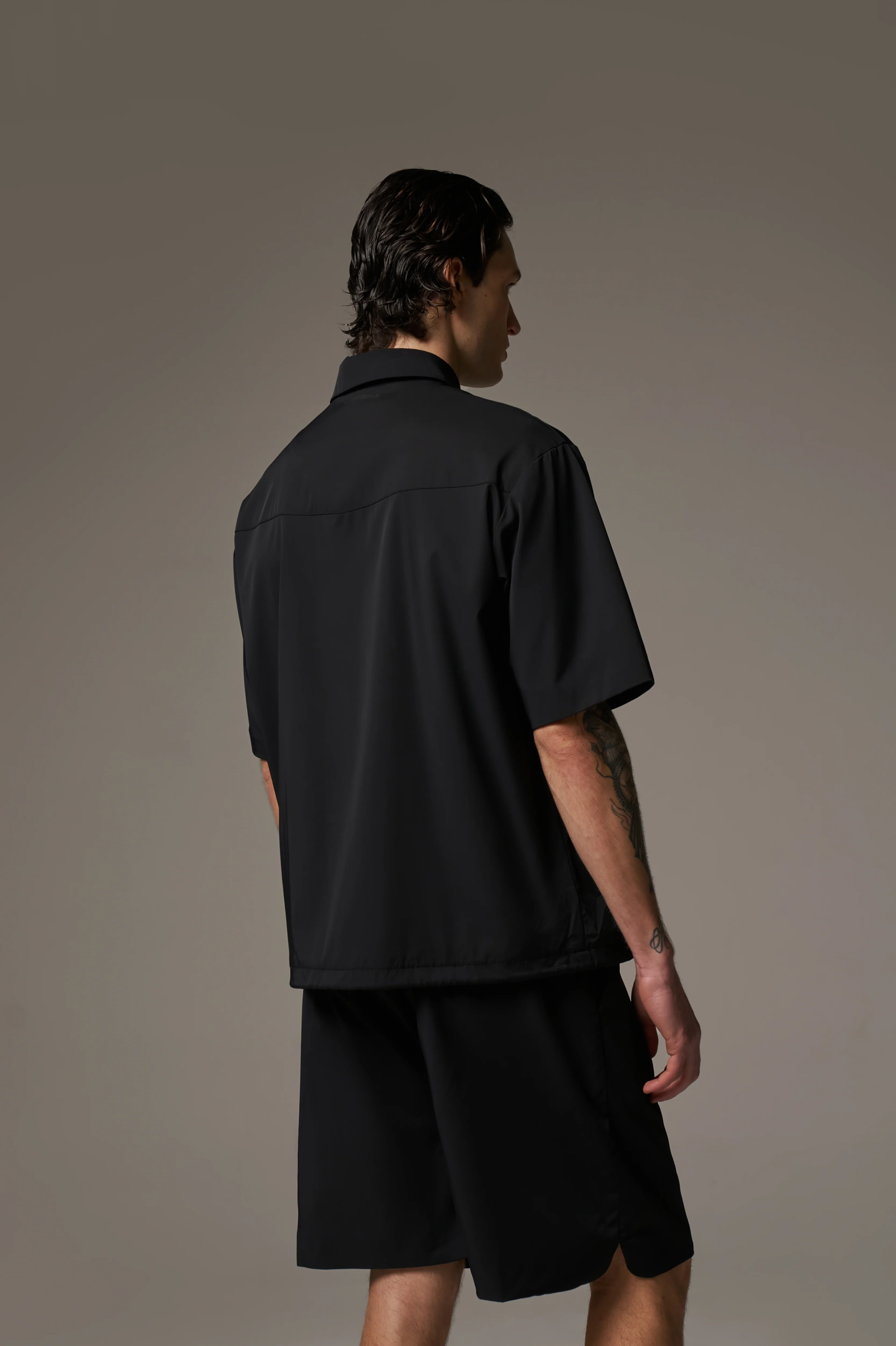 NYLON DRAWCORD SHIRT - BLACK