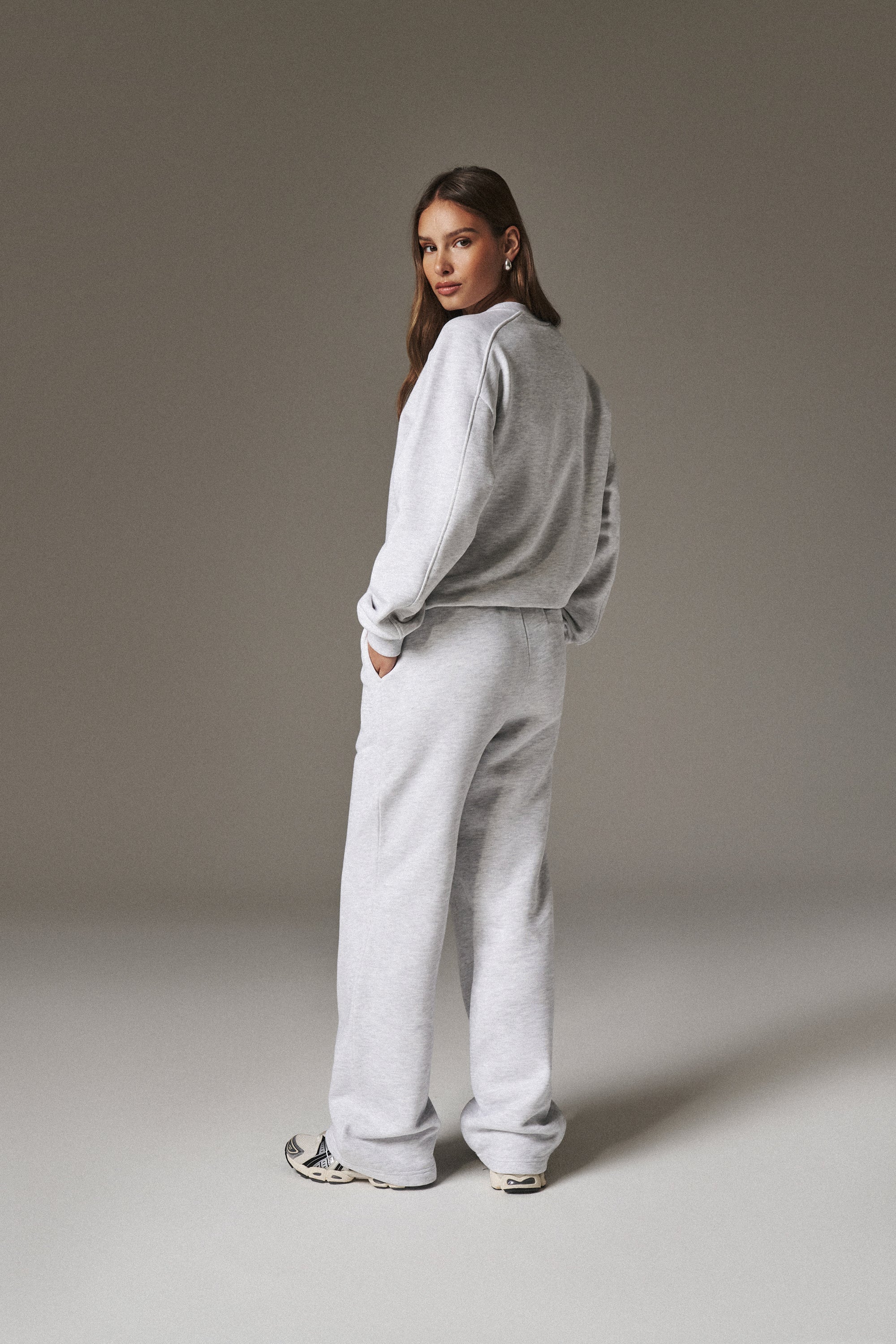 EMBOSSED STRAIGHT LEG JOGGERS - GREY MARL