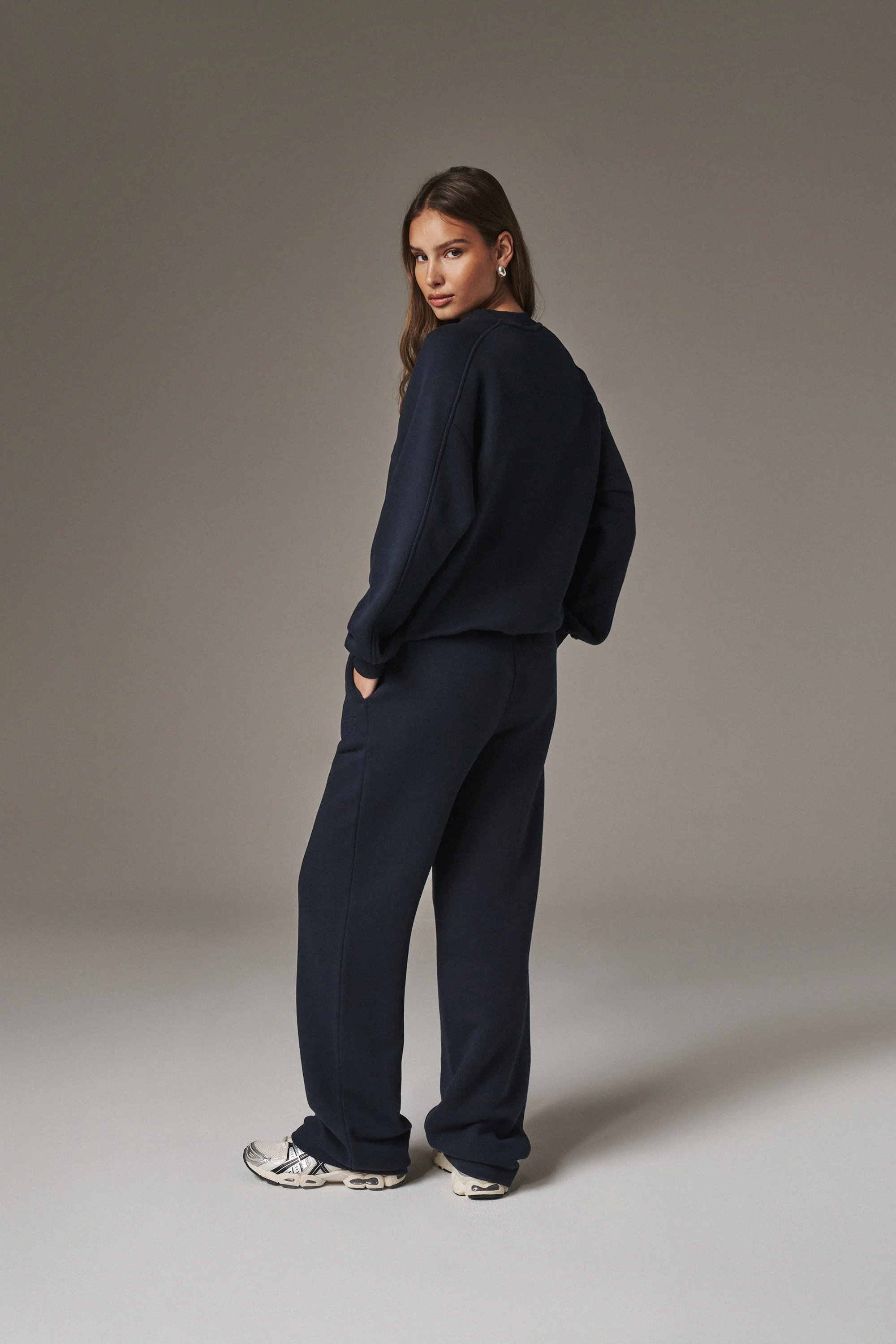 EMBOSSED STRAIGHT LEG JOGGERS - NAVY