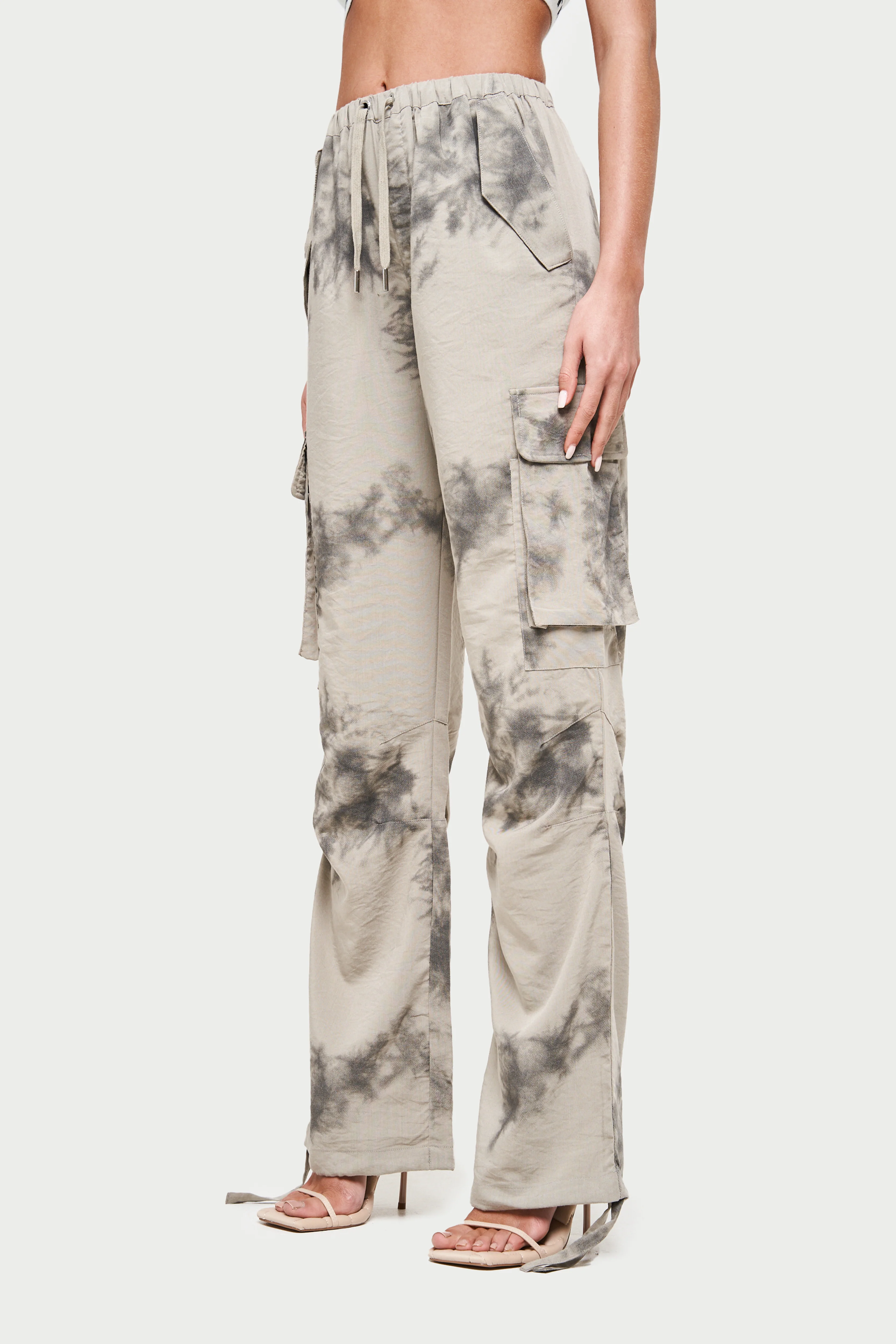 DRAPED CAMO OVERSIZED CARGOS - BEIGE