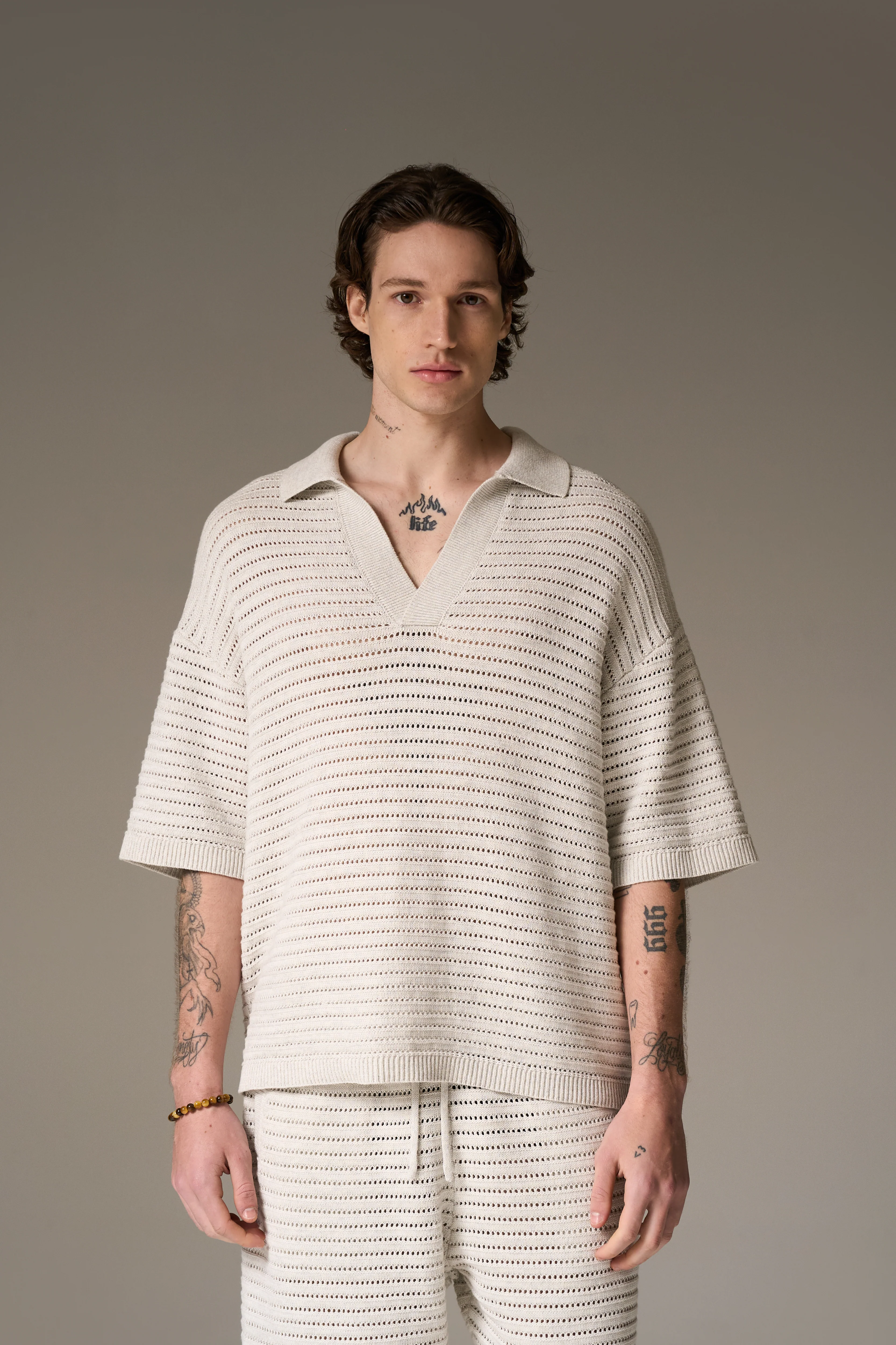 KNITTED POLO SHIRT - LIGHT GREY