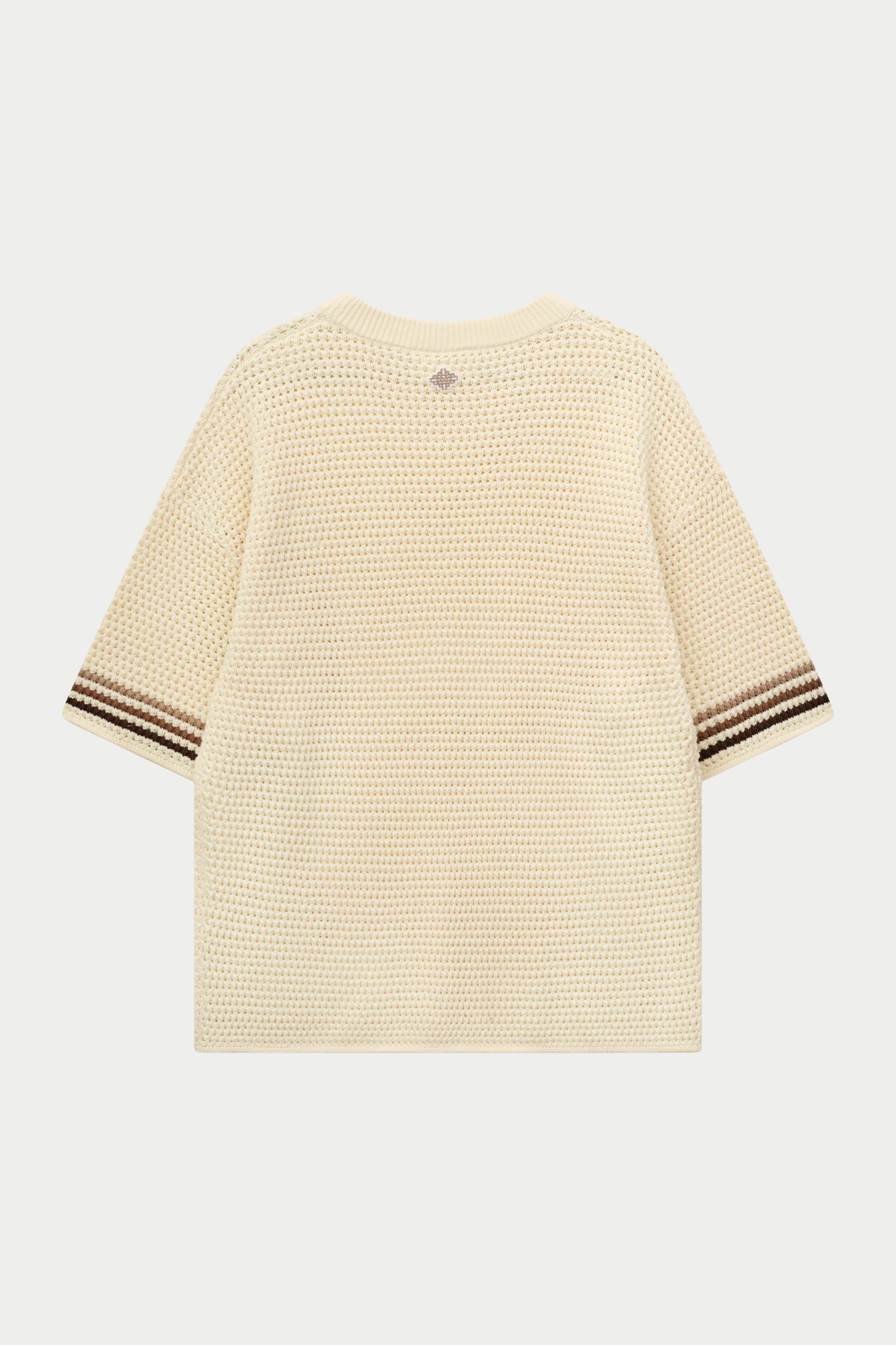 STRIPE CROCHET KNIT T-SHIRT - OFF WHITE
