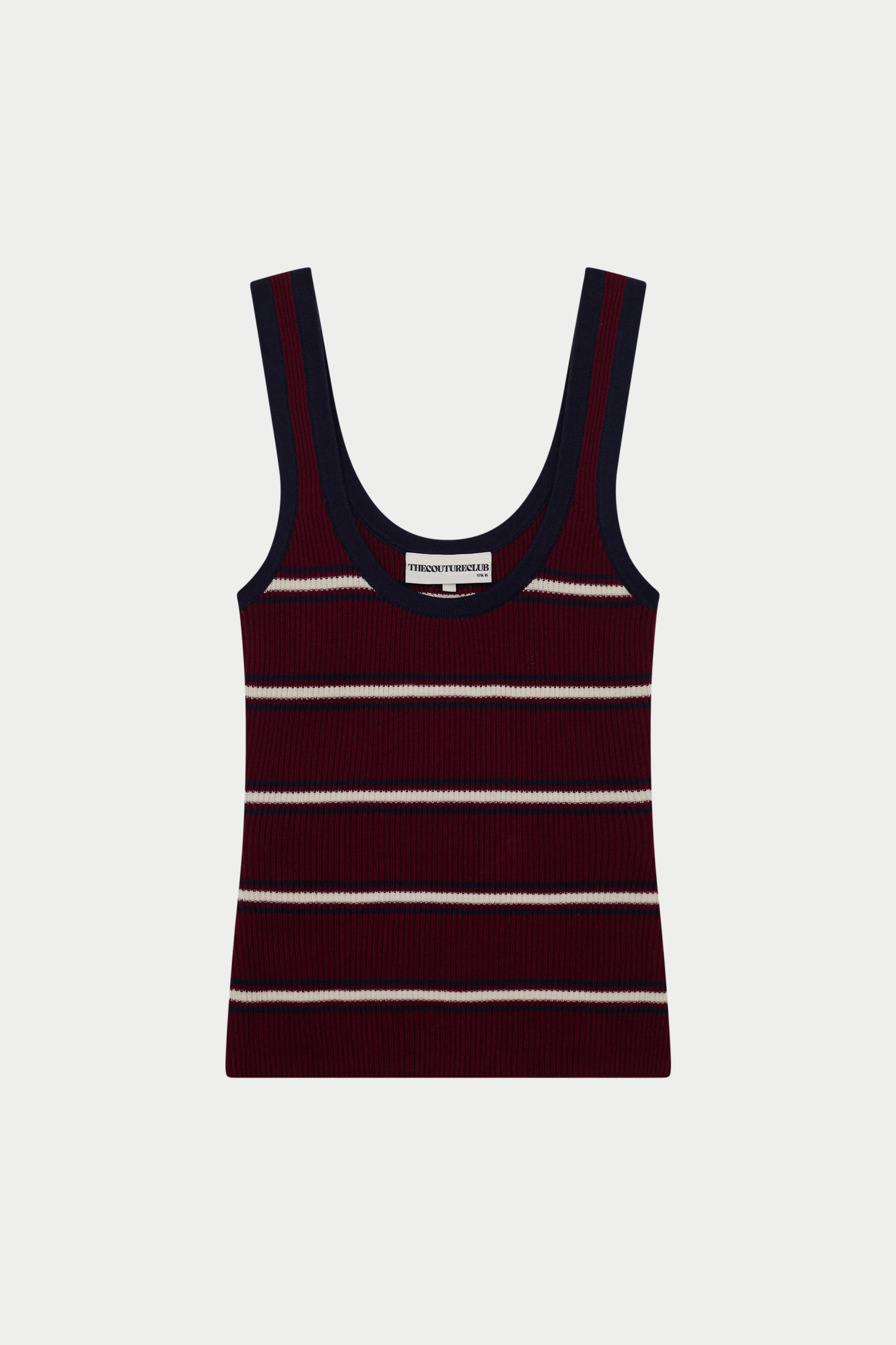 STRIPE RIBBED VEST TOP - BURGUNDY