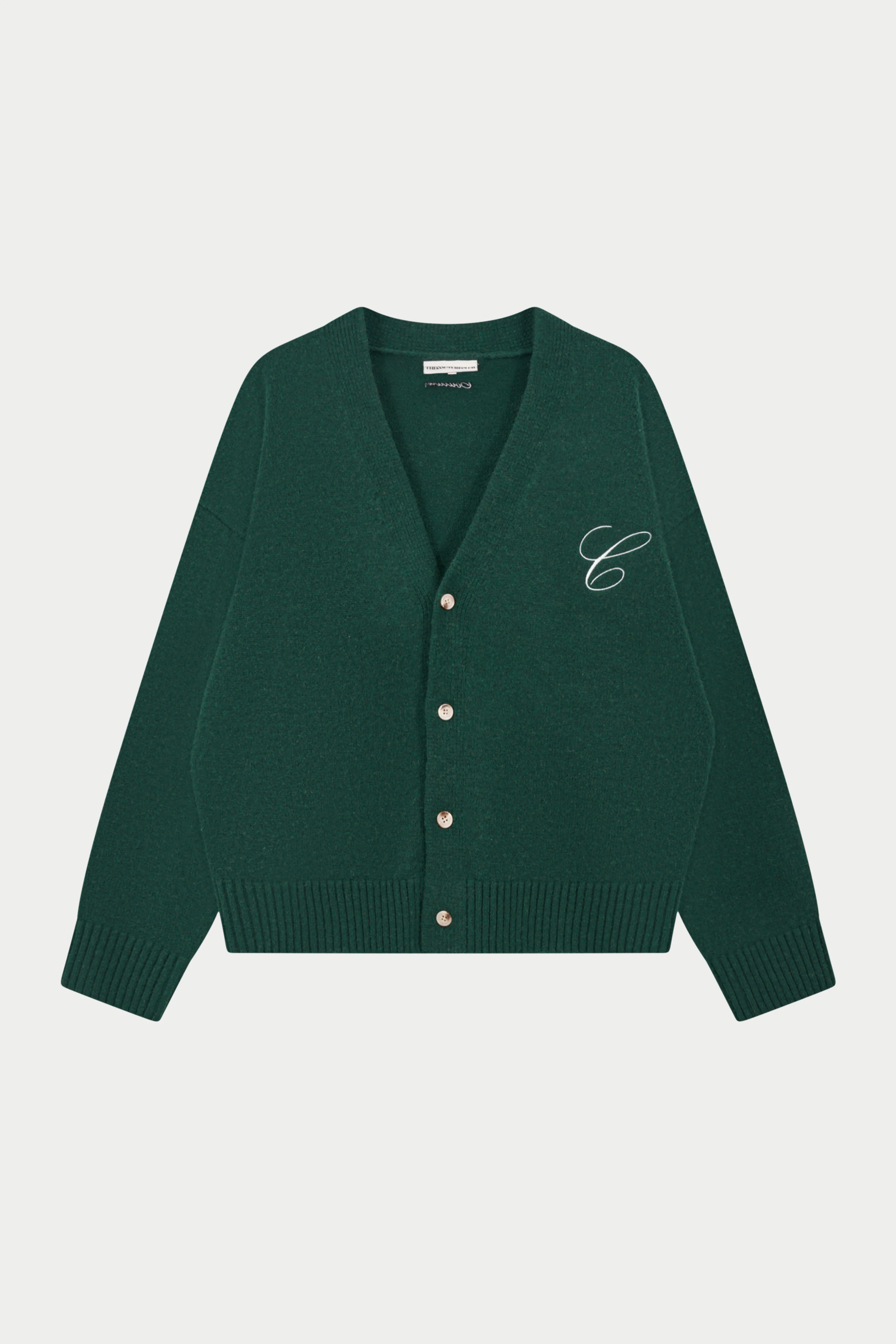 C EMBROIDERY KNITTED CARDIGAN - FOREST GREEN