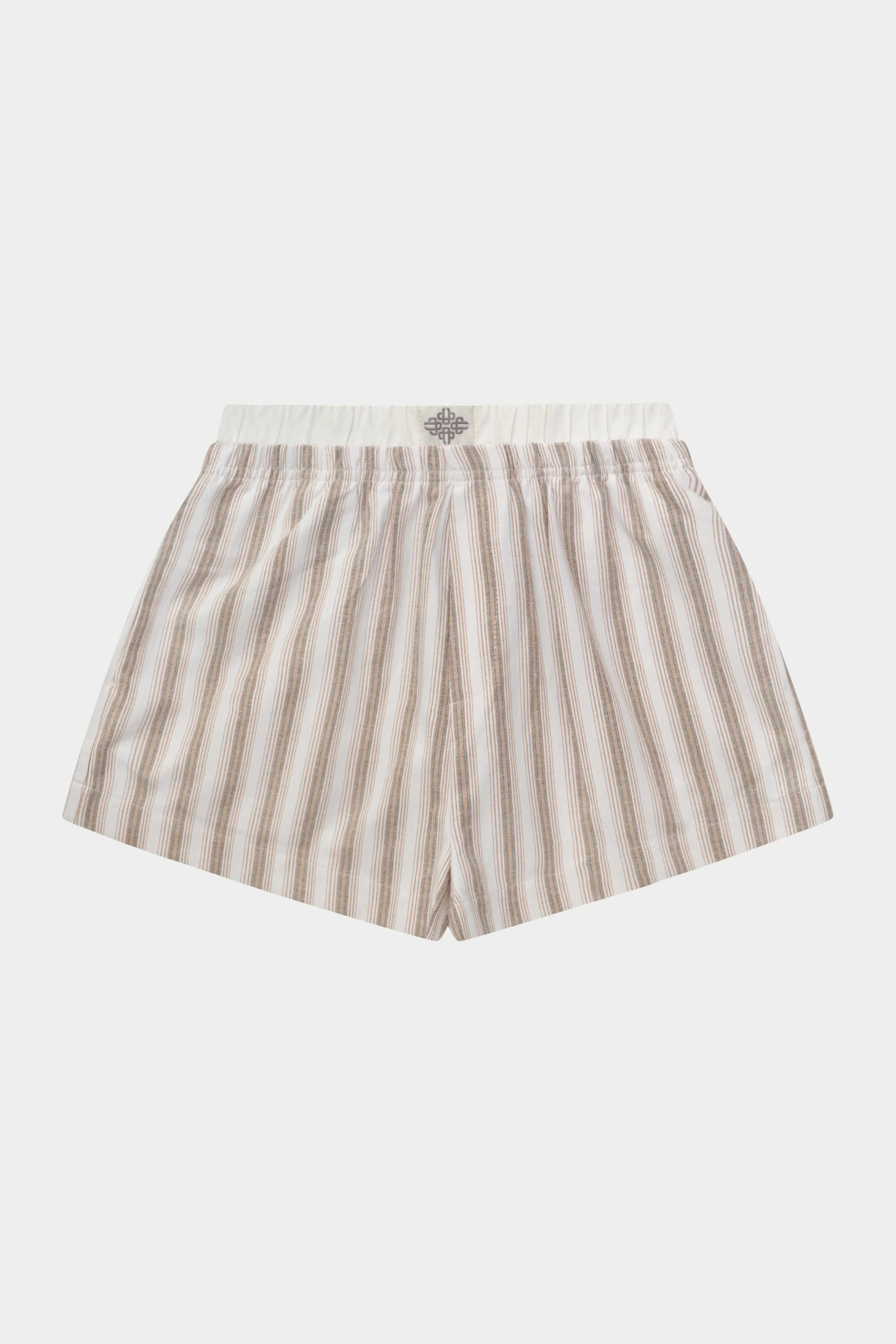 STRIPE BOXER WAISTBAND WOVEN SHORTS - BEIGE