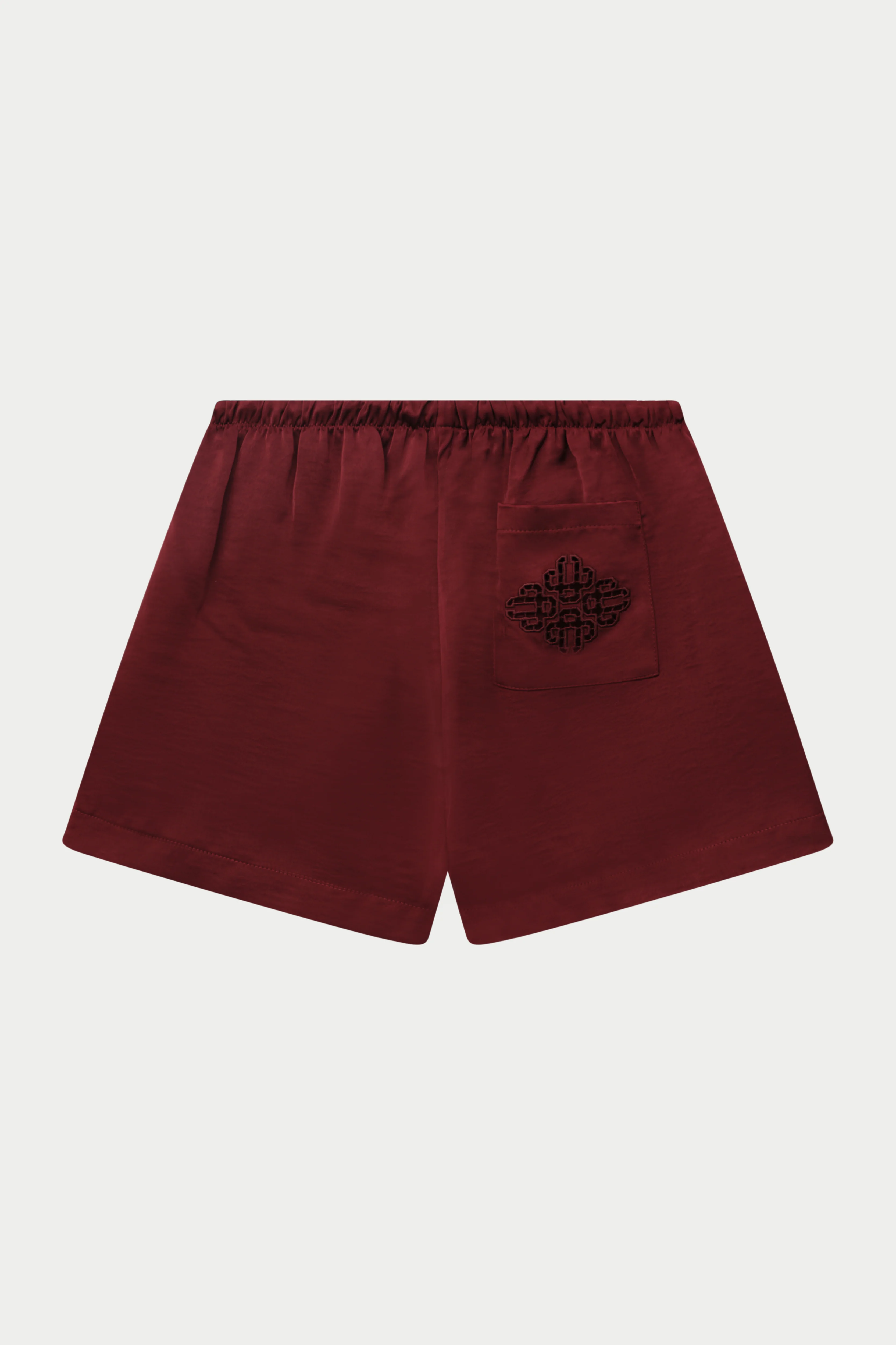 SATIN EMBLEM SHORTS - BURGUNDY